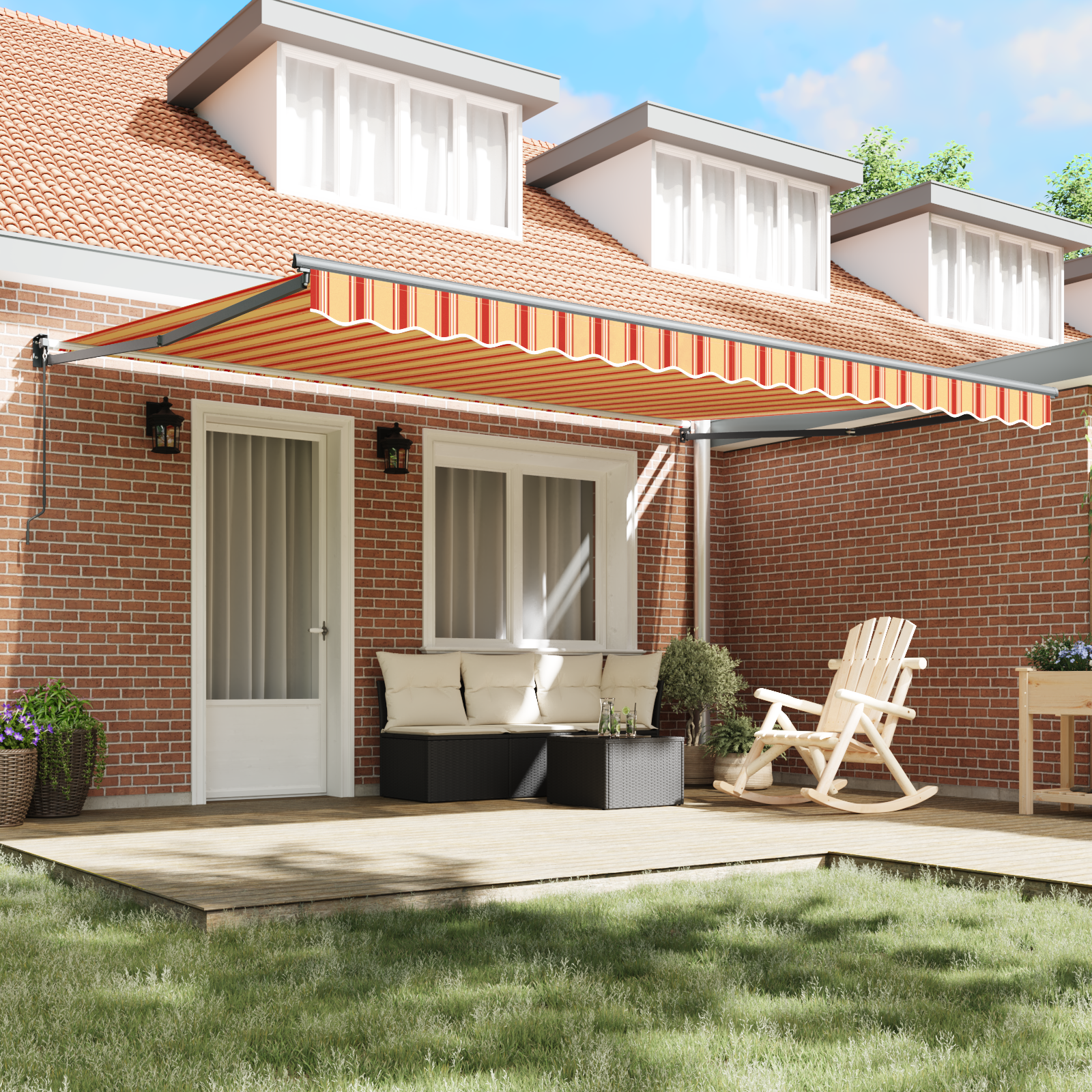 vidaXL Handmatige Uittrekbare Luifel Geel en Oranje 450x300 cm