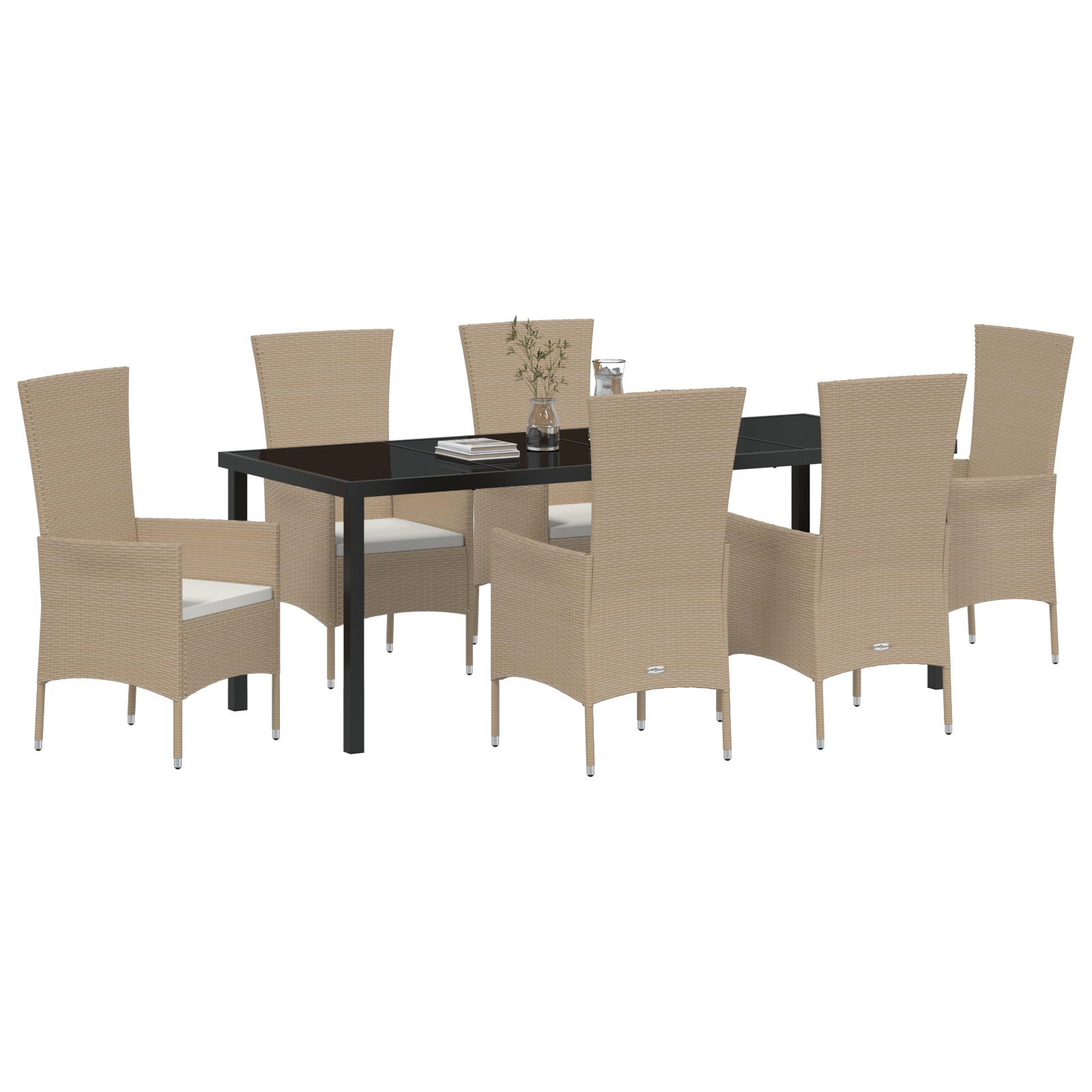 vidaXL 7-delige Tuinset met kussens poly rattan beige