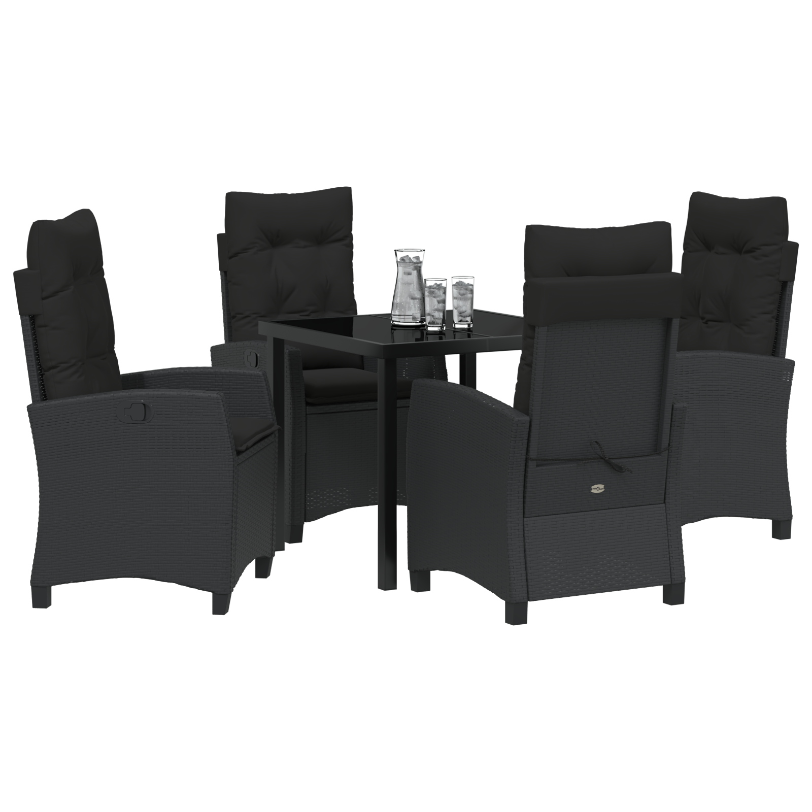 vidaXL 5-delige tuin eetset met kussens - Zwart poly rattan
