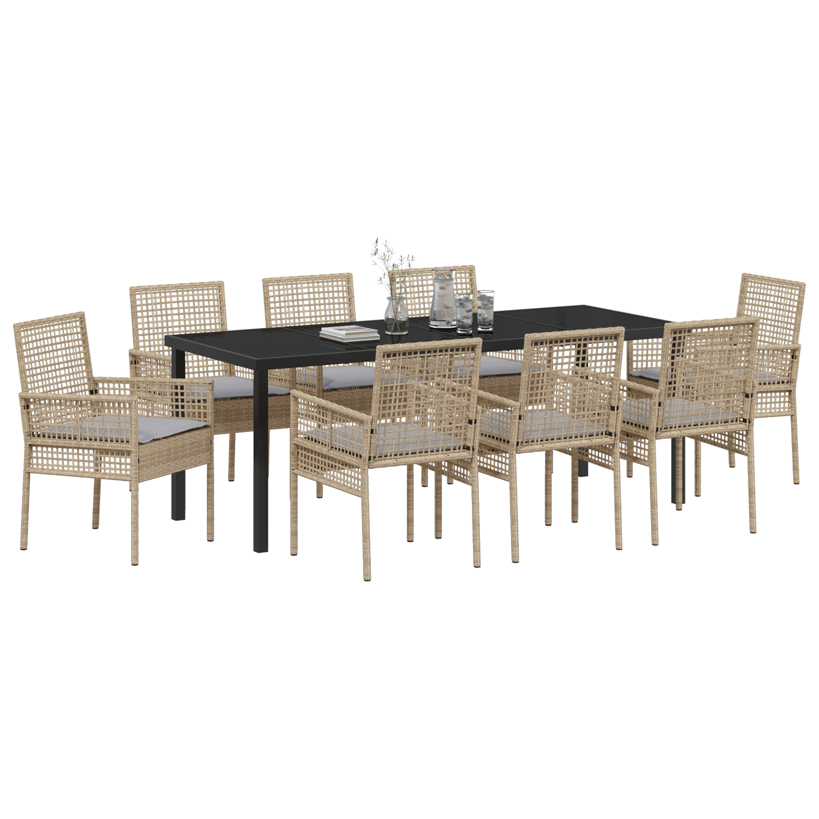 vidaXL 9-delige tuinset met kussens in beige poly rattan