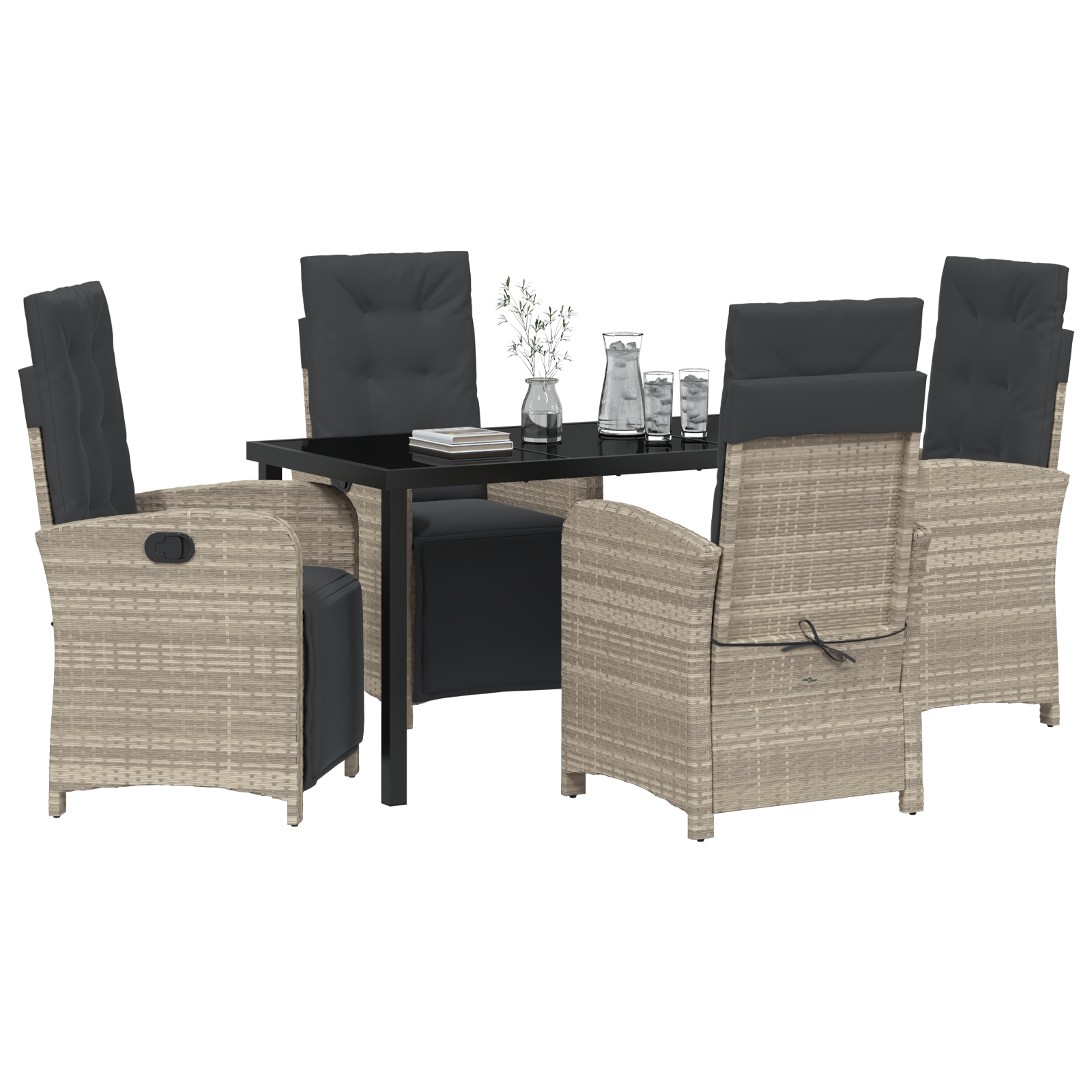 vidaXL 5-delige tuinset met kussens in lichtgrijs poly rattan
