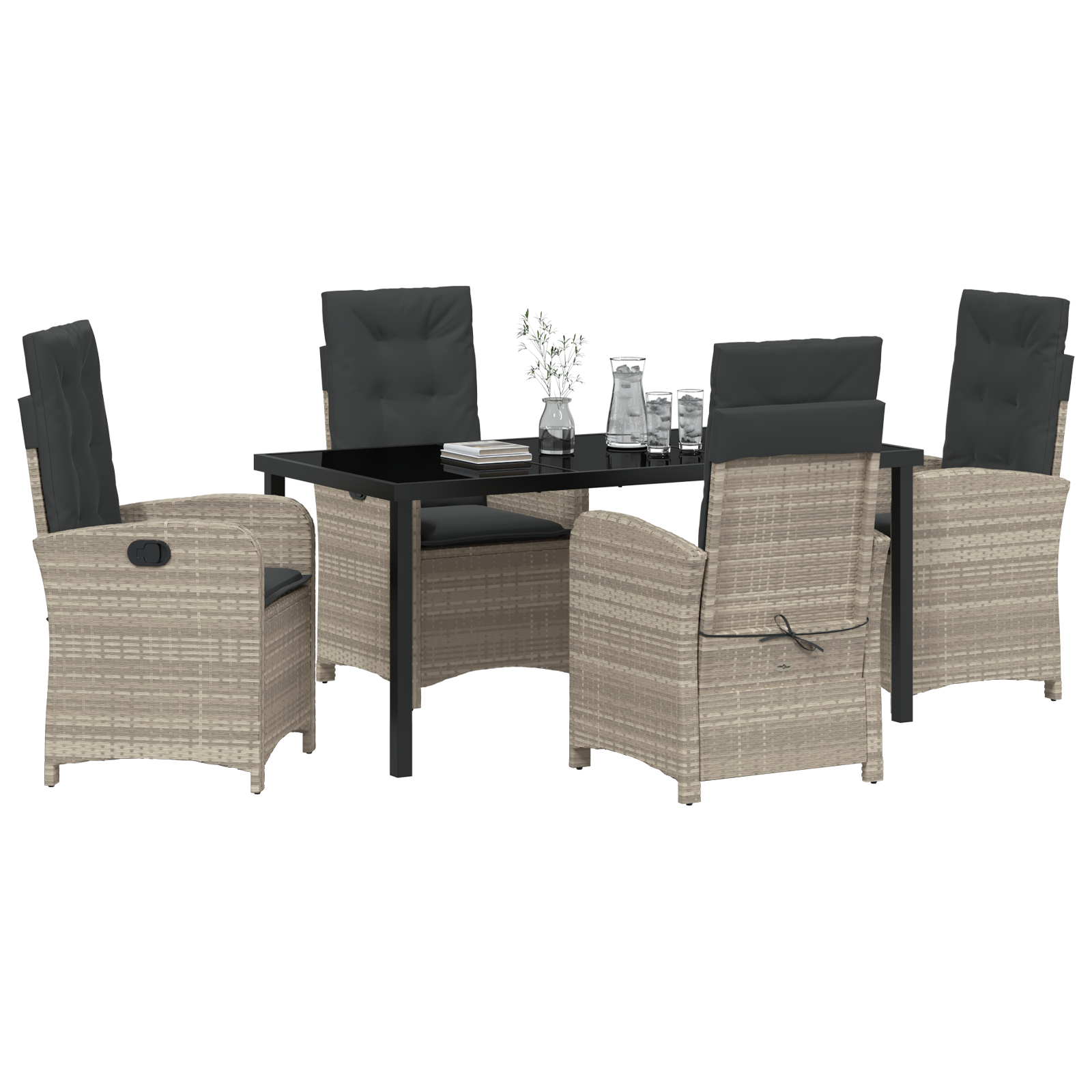 vidaXL 5-delige tuinset met kussens in lichtgrijs poly rattan
