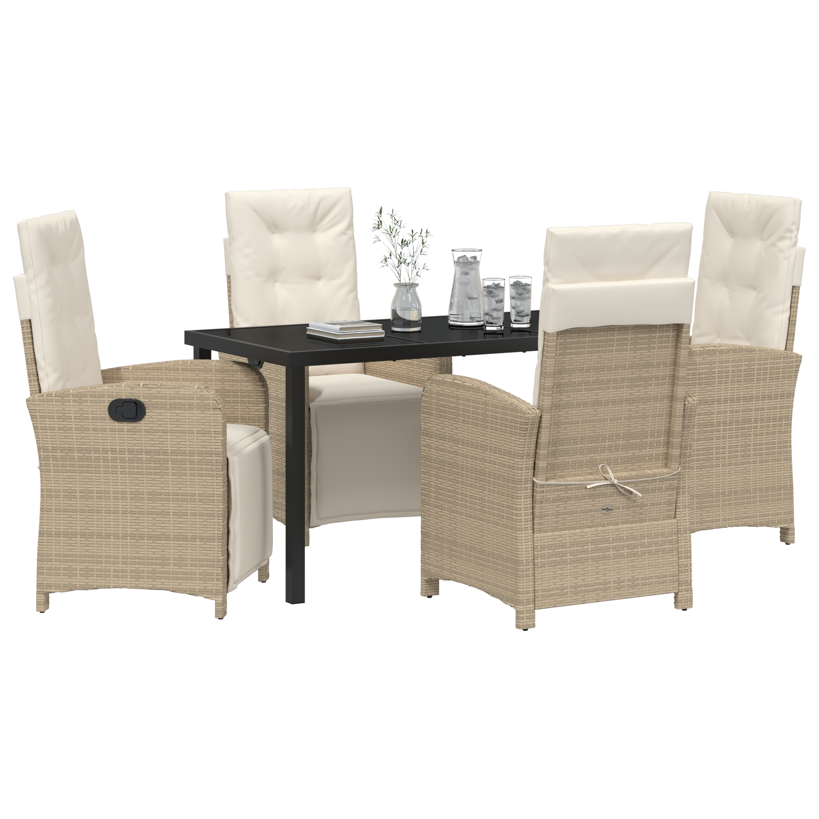 vidaXL 5-delige tuinset met kussens in beige poly rattan
