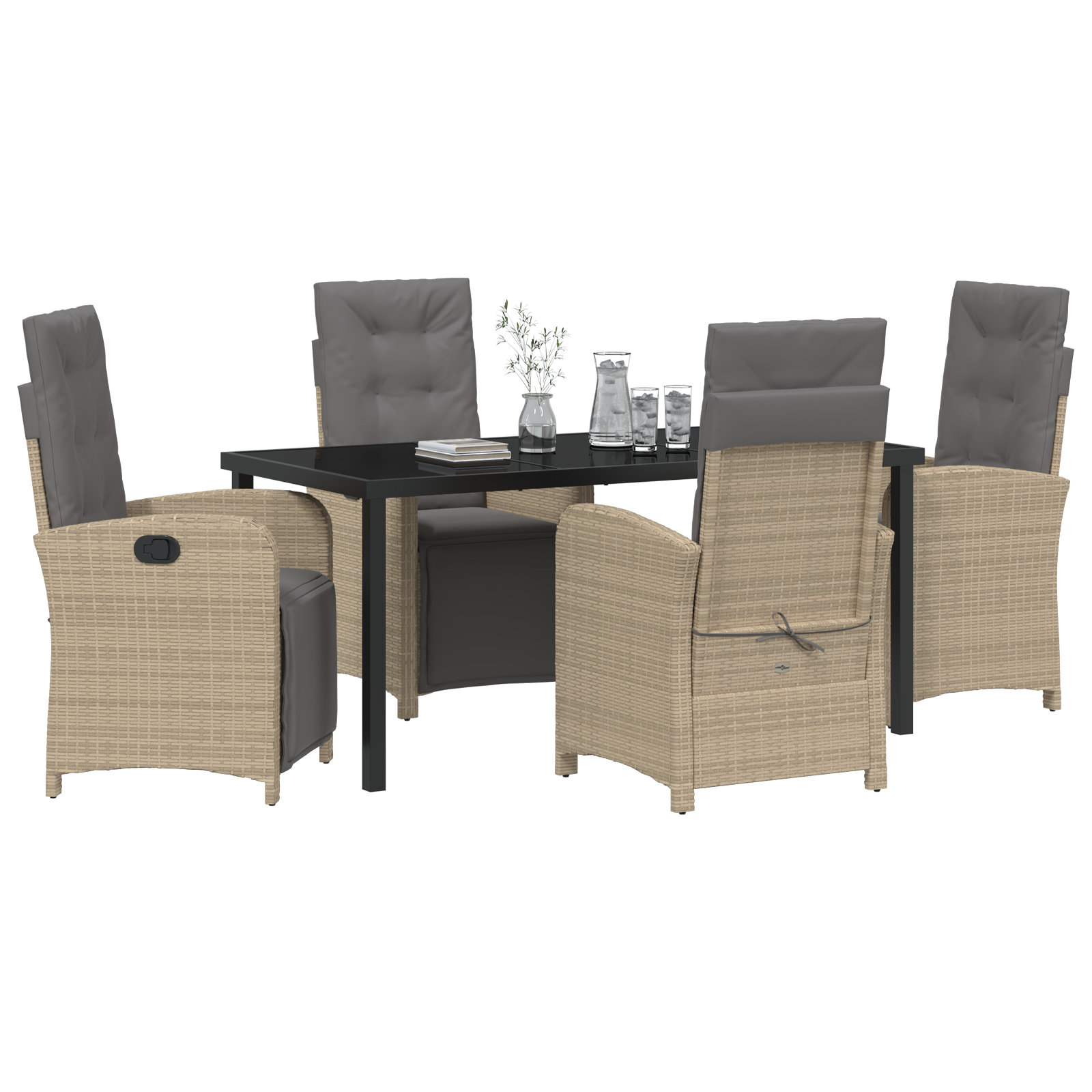 vidaXL 5-delige tuinset met kussens in beige poly rattan