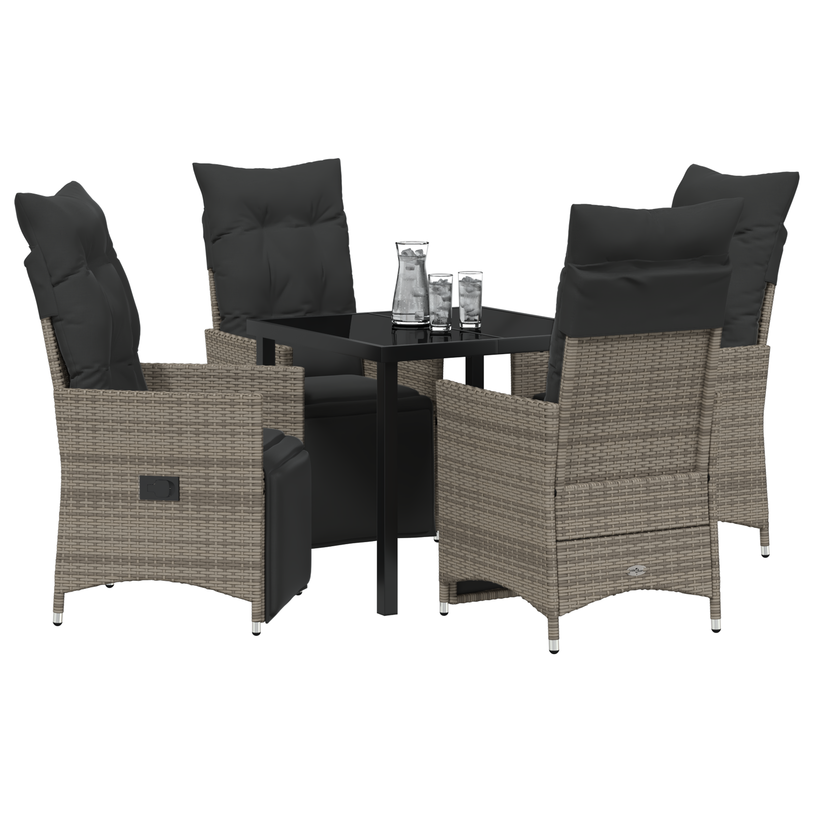 vidaXL 5-delige tuinset met kussens in grijs poly rattan