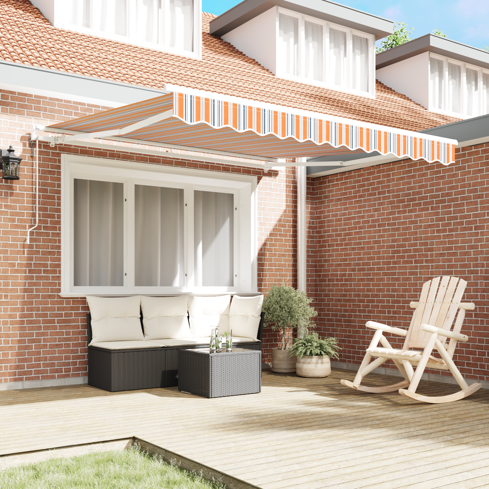 vidaXL Automatische uittrekbare luifel multicolor streep 350x250 cm