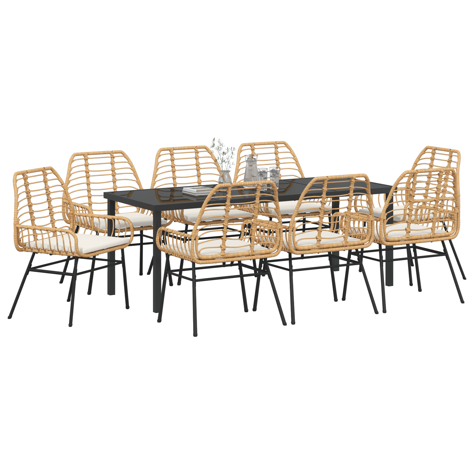 vidaXL 9-delige Tuinset met Kussens Bruin Poly Rattan