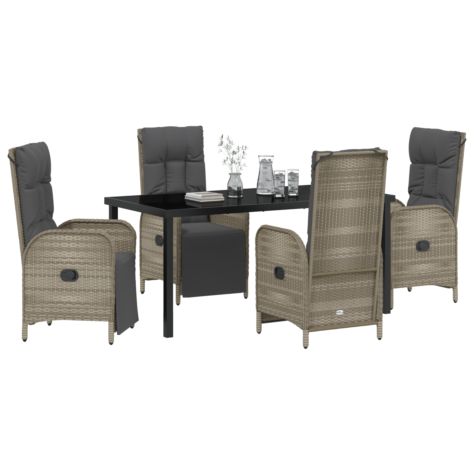 vidaXL 5-delige tuin eetset met kussens - grijs poly rattan