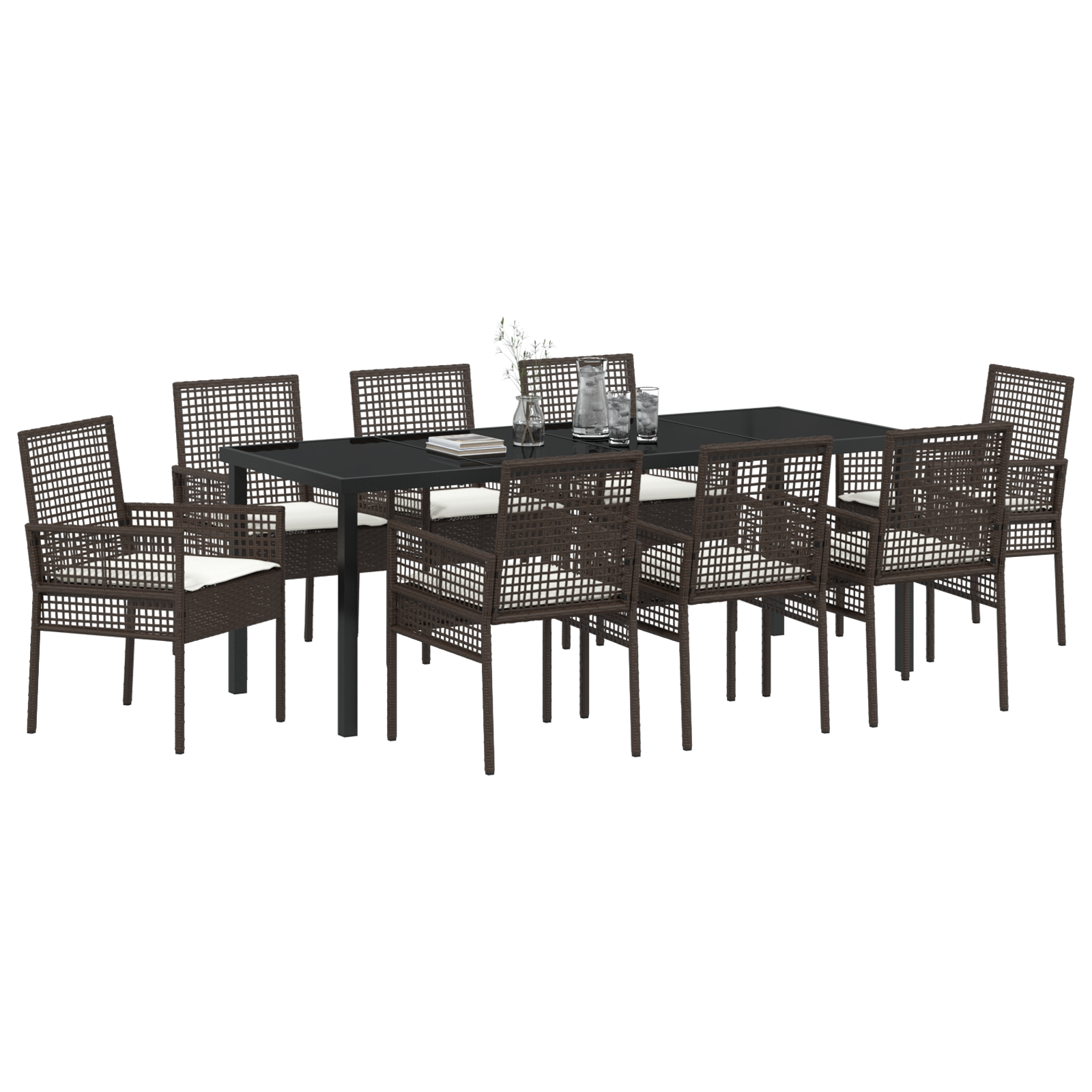 vidaXL 9-delige tuinset met kussens bruin poly rattan