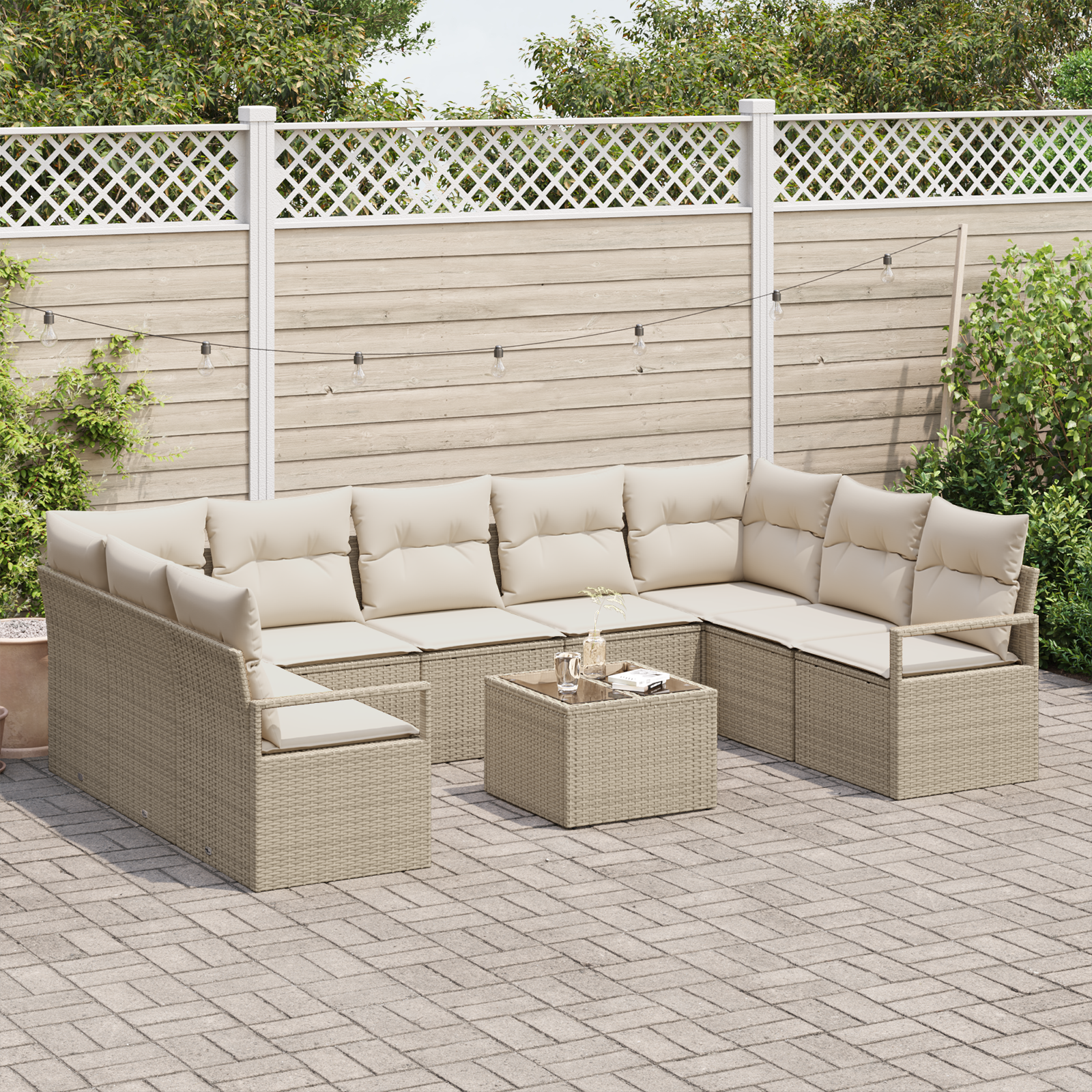 vidaXL 10-delige Tuinbankenset met kussens poly rattan bruin
