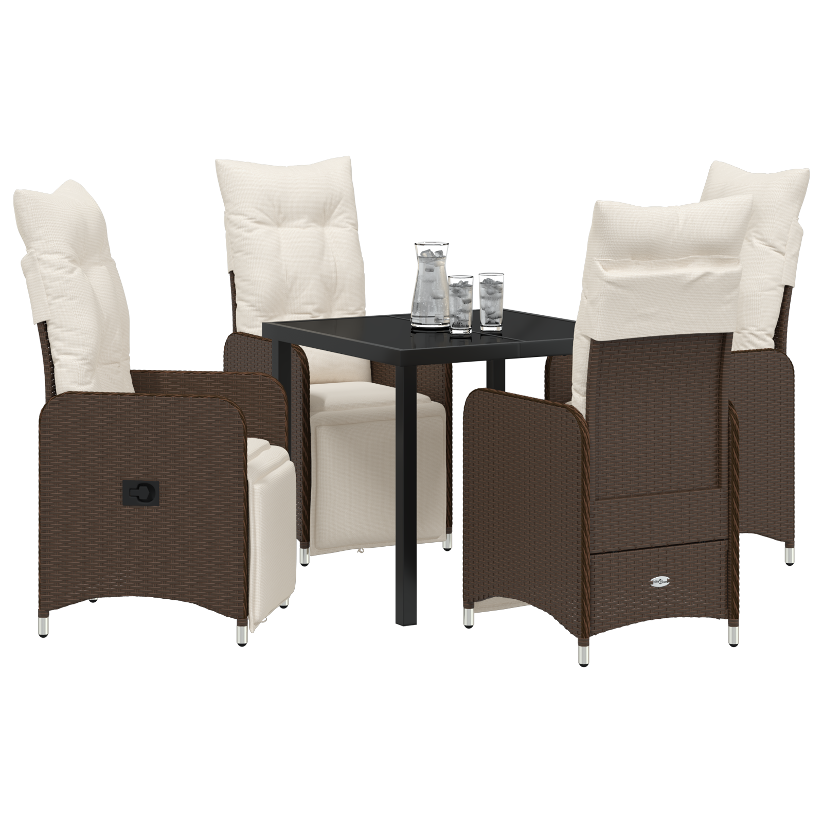 vidaXL 5-delige tuin eetset met kussens bruin poly rattan