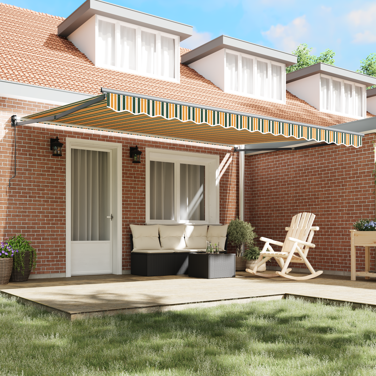 vidaXL Luifel handmatig uitschuifbaar 450x300 cm groen en geel