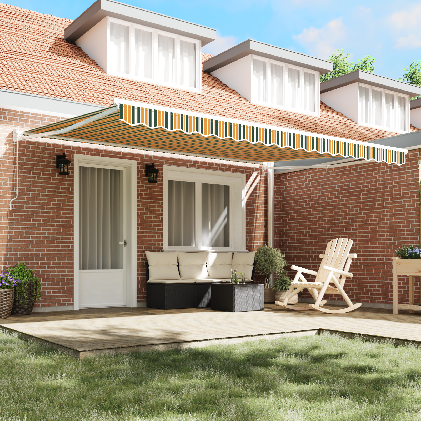 vidaXL Luifel handmatig uitschuifbaar 450x300 cm groen en geel