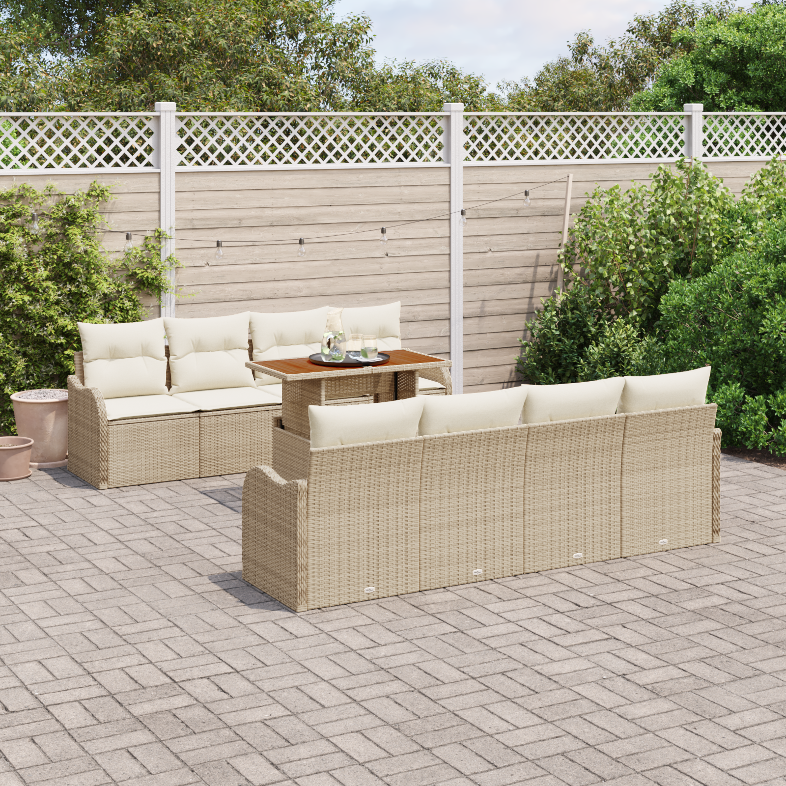 vidaXL 9-delige Tuinbankenset met kussens poly rattan acacia beige