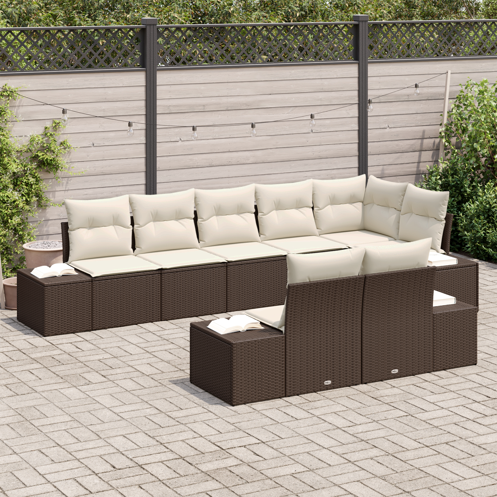 vidaXL 8-delige Tuinbankenset met kussens poly rattan bruin
