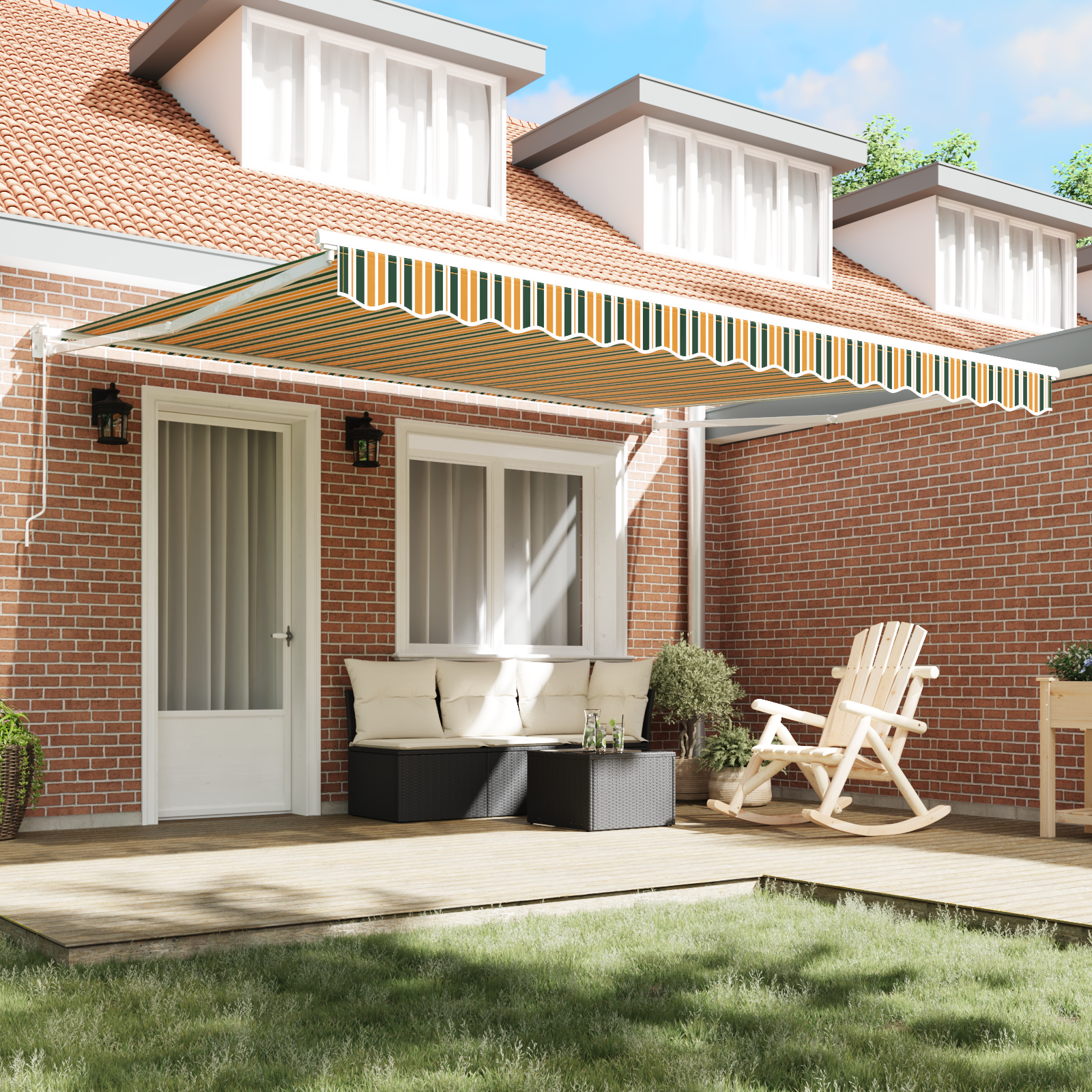 vidaXL Luifel handmatig uitschuifbaar 400x350 cm groen en wit