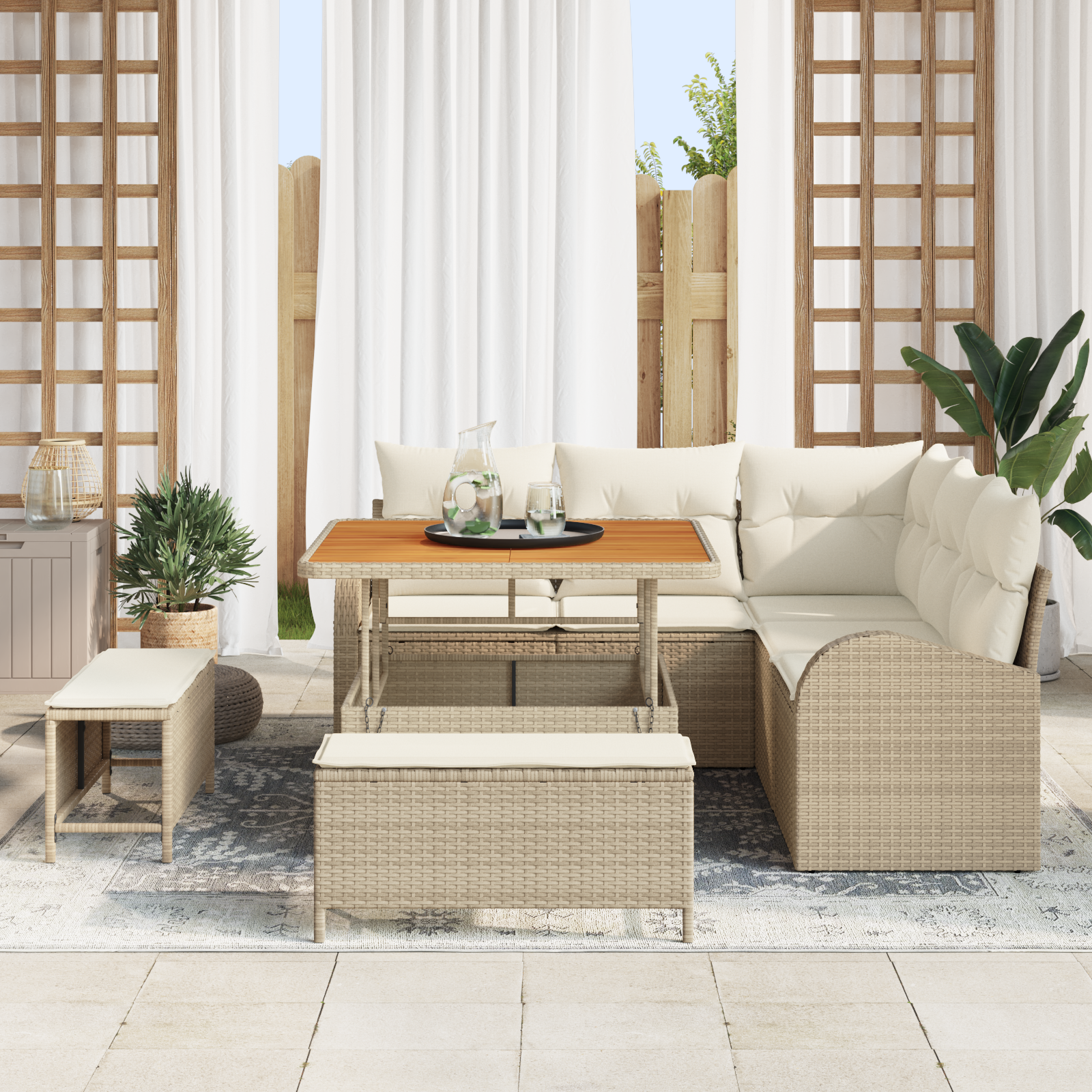 vidaXL 8-delige Tuinbankenset met kussens poly rattan acacia beige