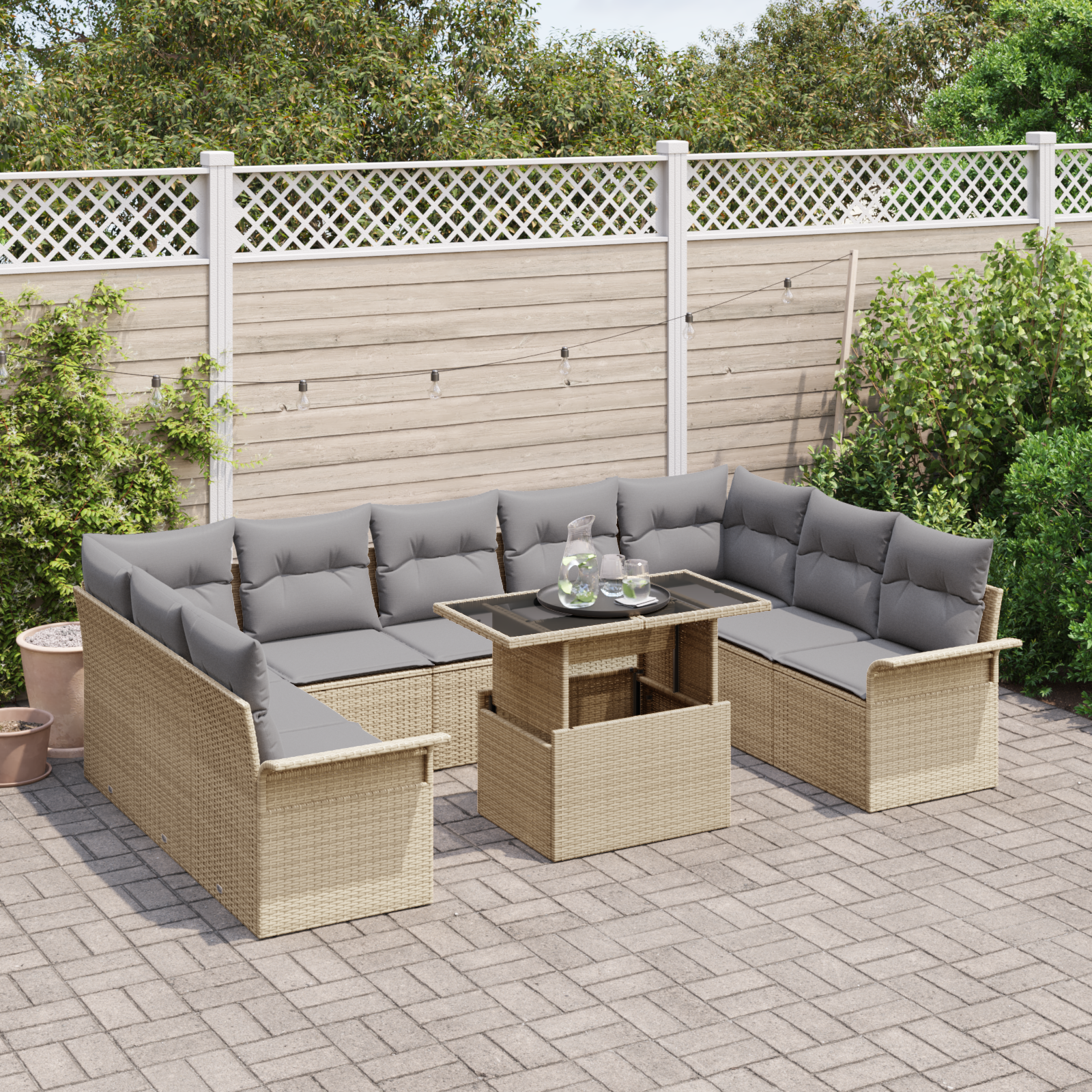 vidaXL 10-delige Tuinset met Kussens Beige Poly Rattan