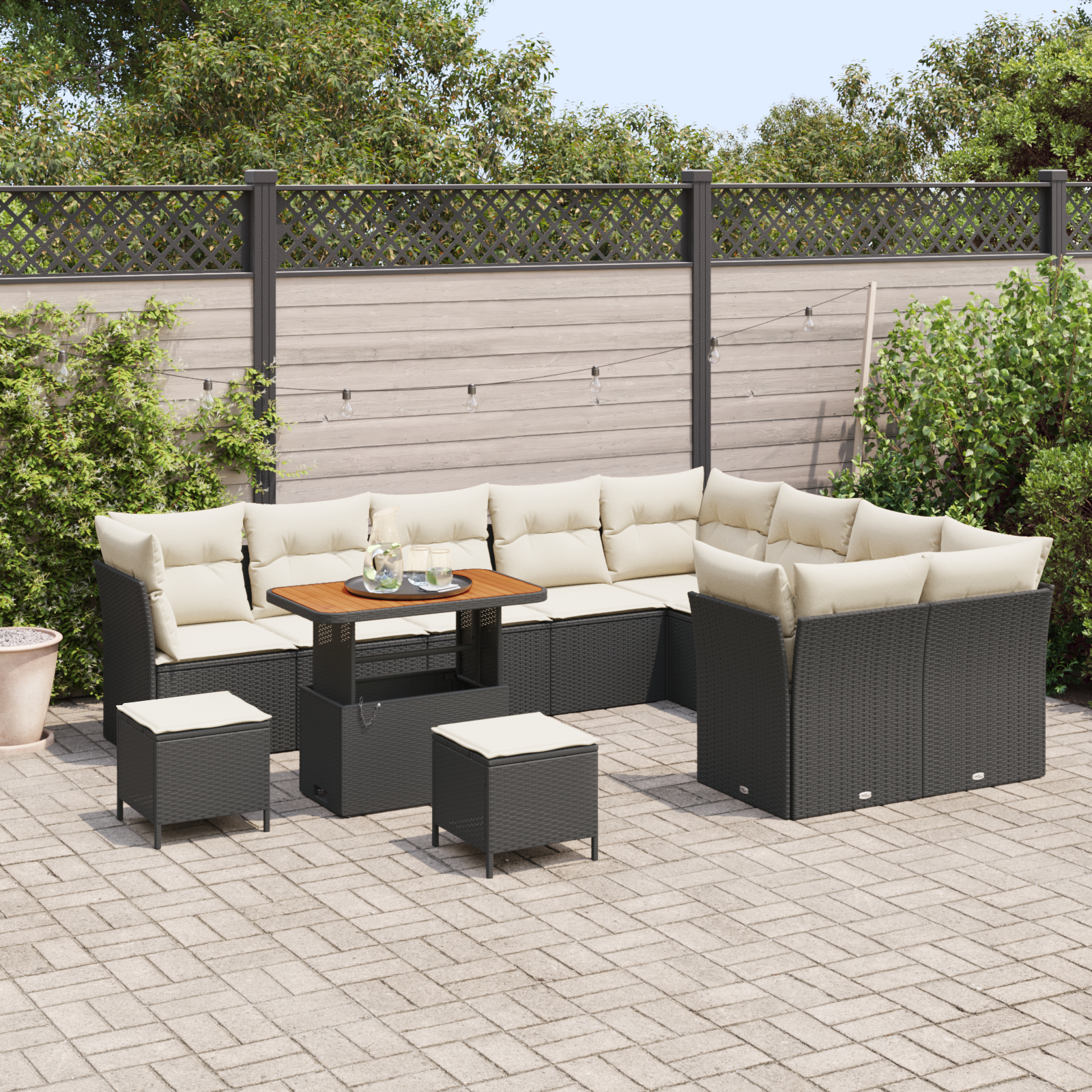 vidaXL 12-delige Tuinbankenset met kussens poly rattan acacia zwart