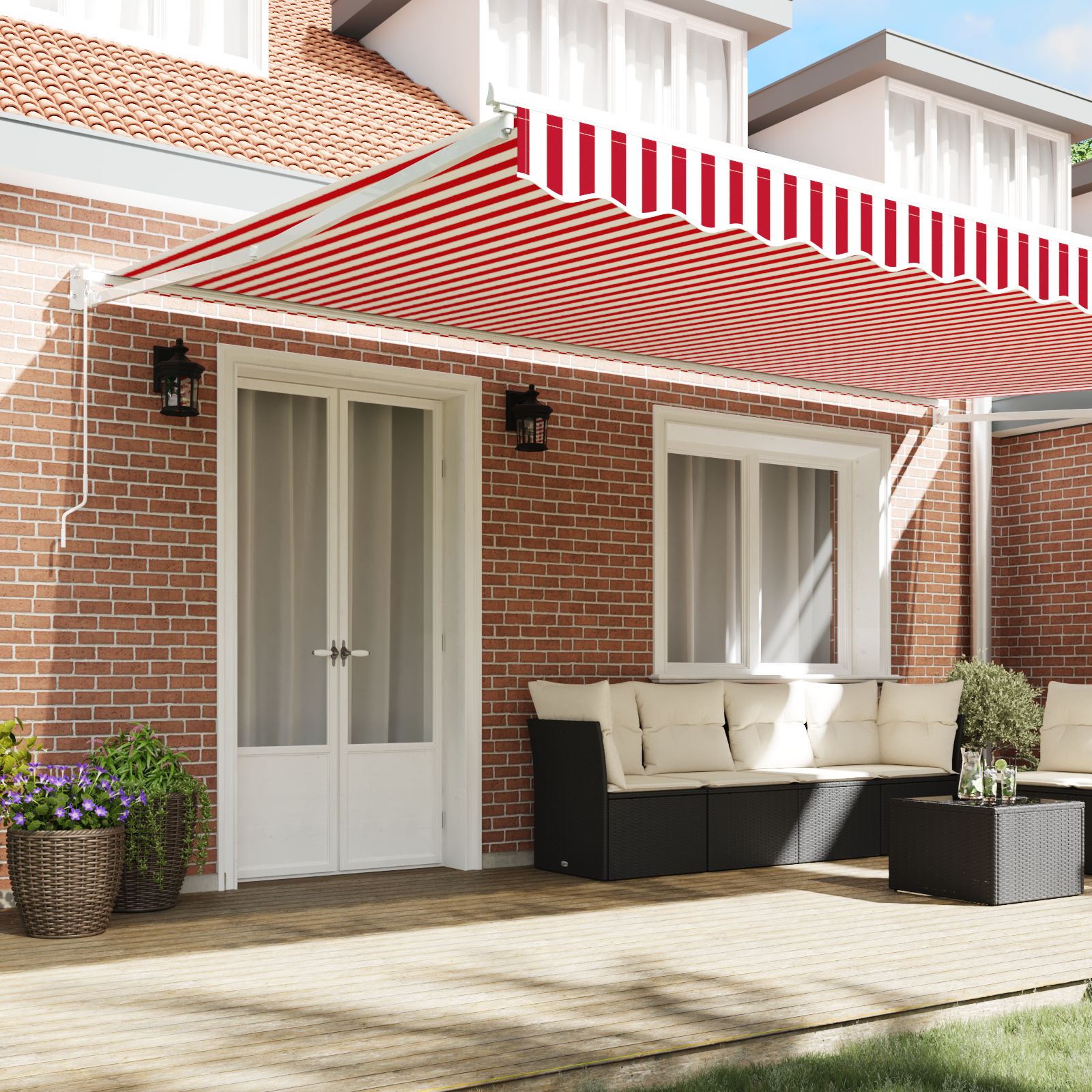 vidaXL Handmatig Uittrekbaar Ligbed Rood en Witte Strepen 500x300 cm