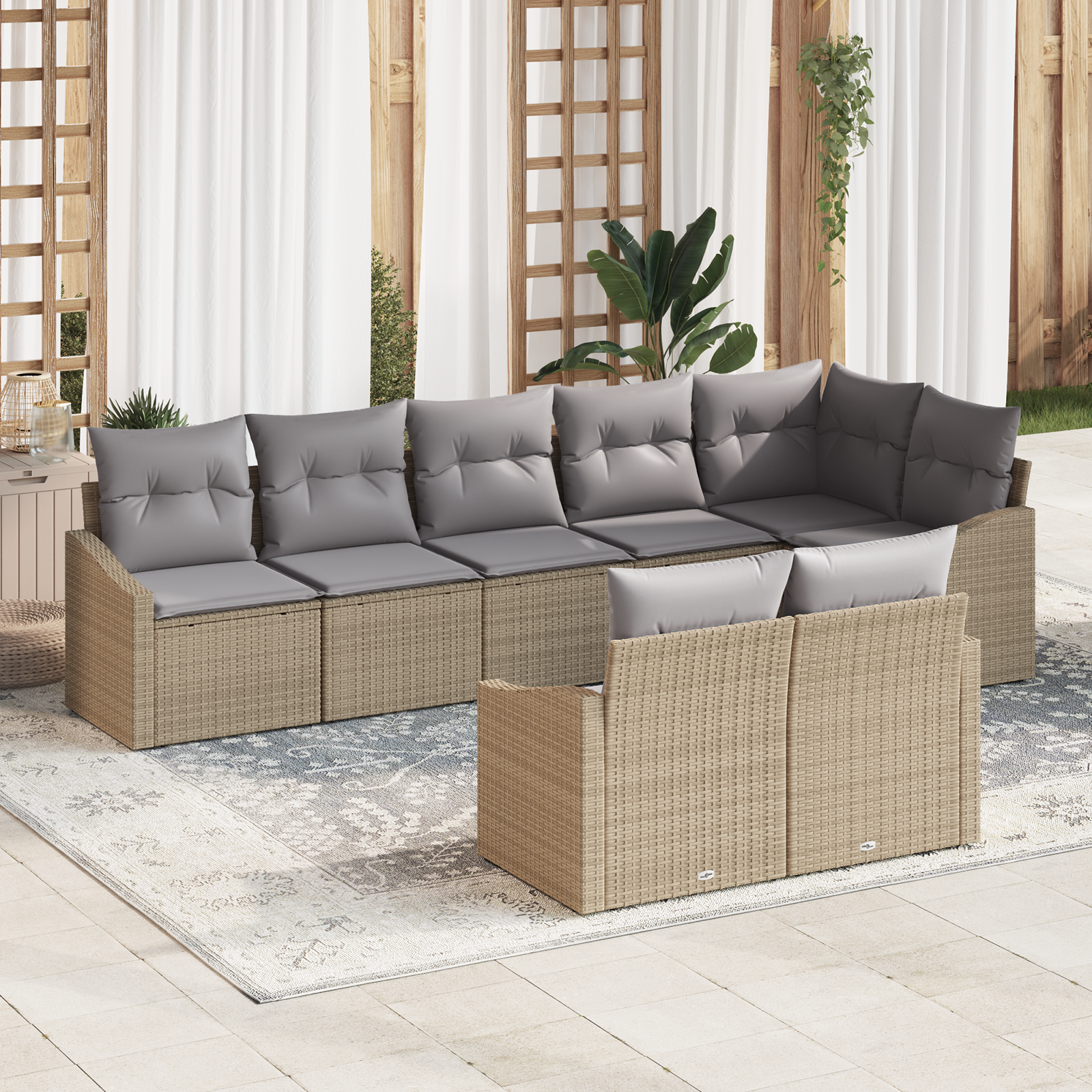 vidaXL 8-delige Tuinset met kussens poly rattan beige