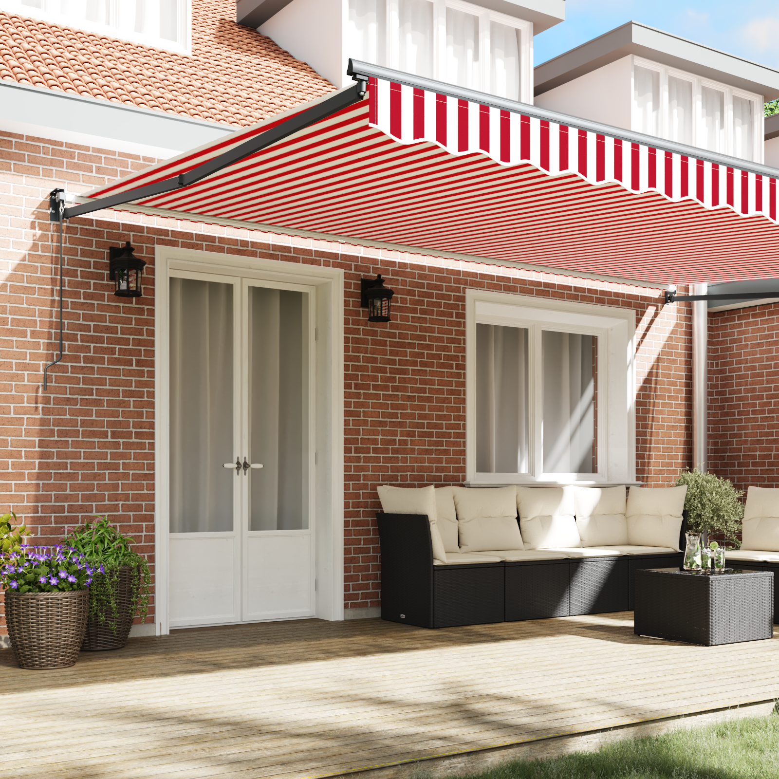 vidaXL Handmatige Uittrekbare Zonnescherm Rood en Wit Streep 500x300 cm