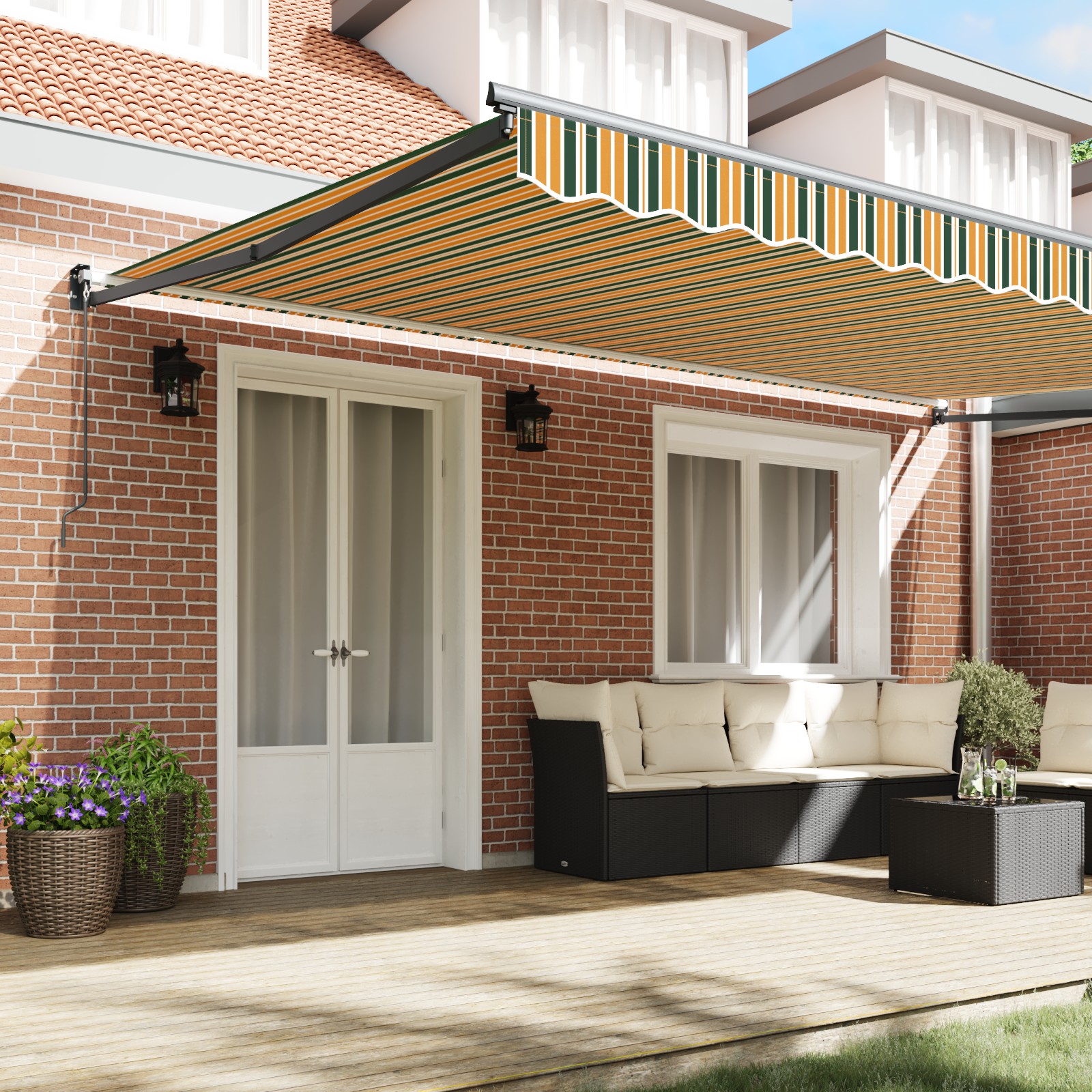 vidaXL Luifel handmatig uitschuifbaar 500x300 cm groen en geel