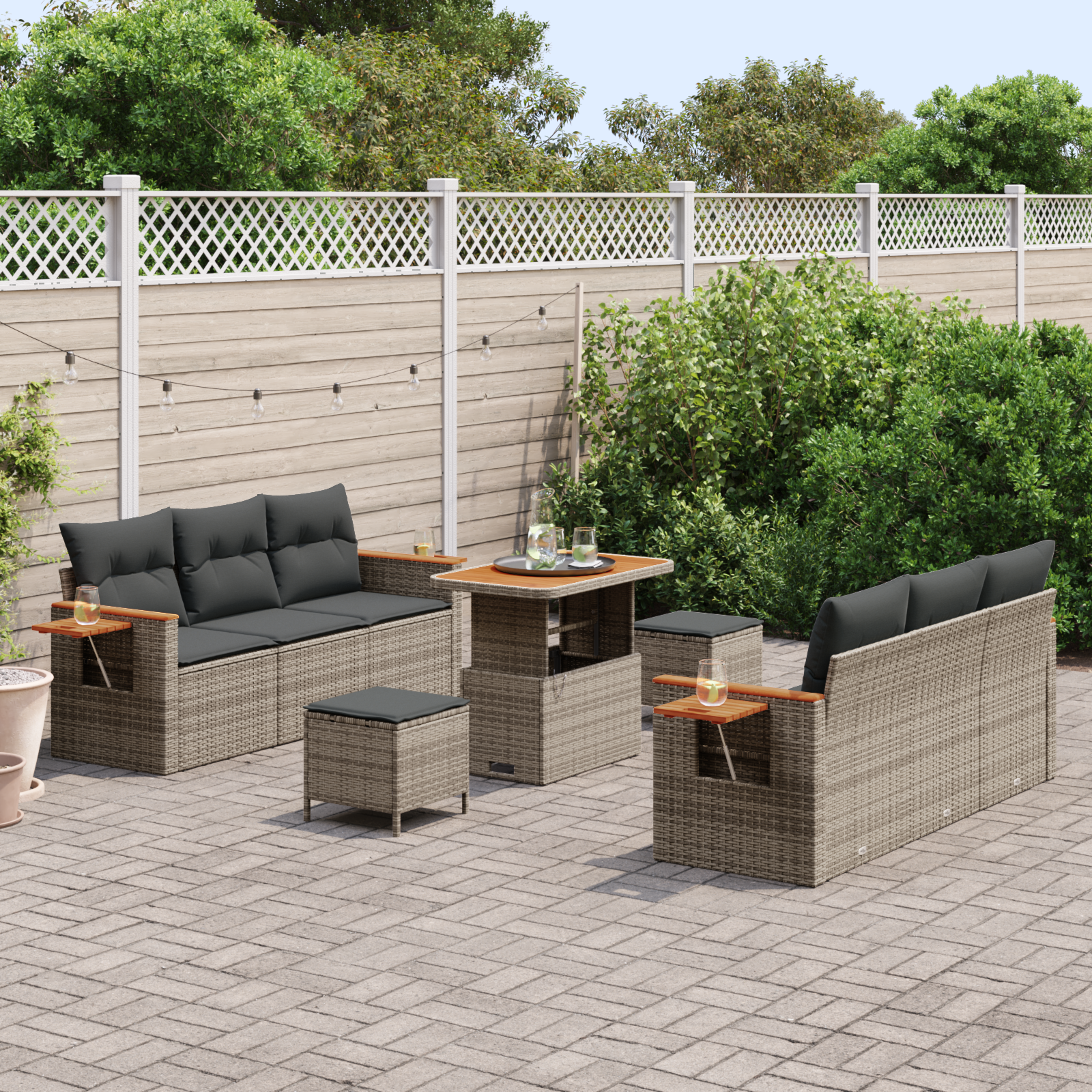 vidaXL 9-delige tuinbankset met kussens - grijs poly rattan en acacia