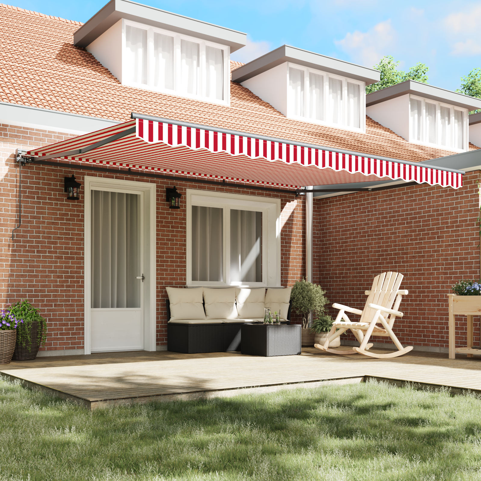 vidaXL Handmatige Uittrekbare Markies Rood en Witte Strepen 450x300 cm