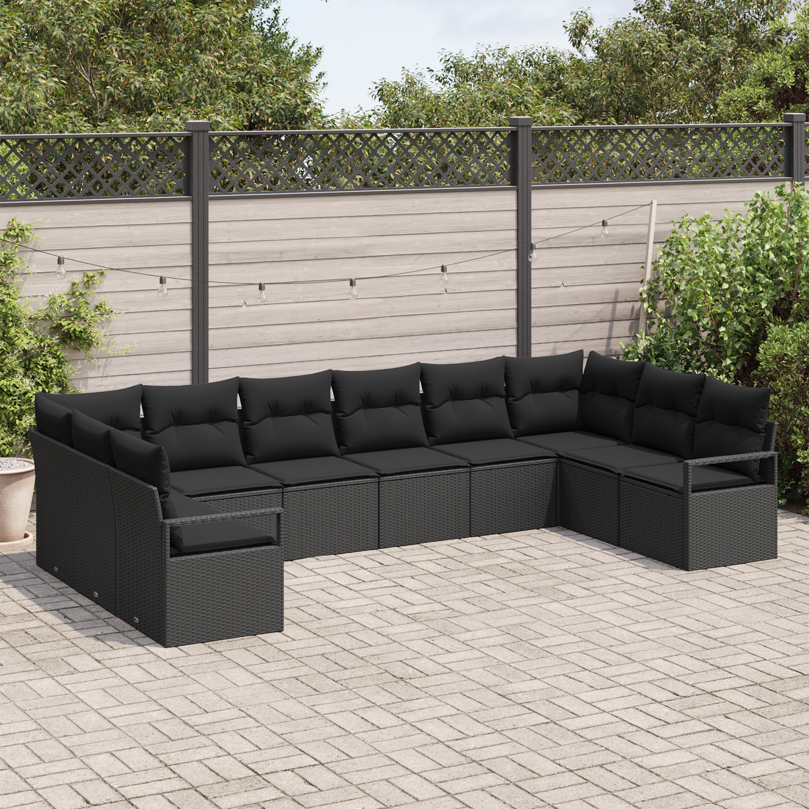 vidaXL 10-delige tuinsalonset met kussens zwart poly rattan