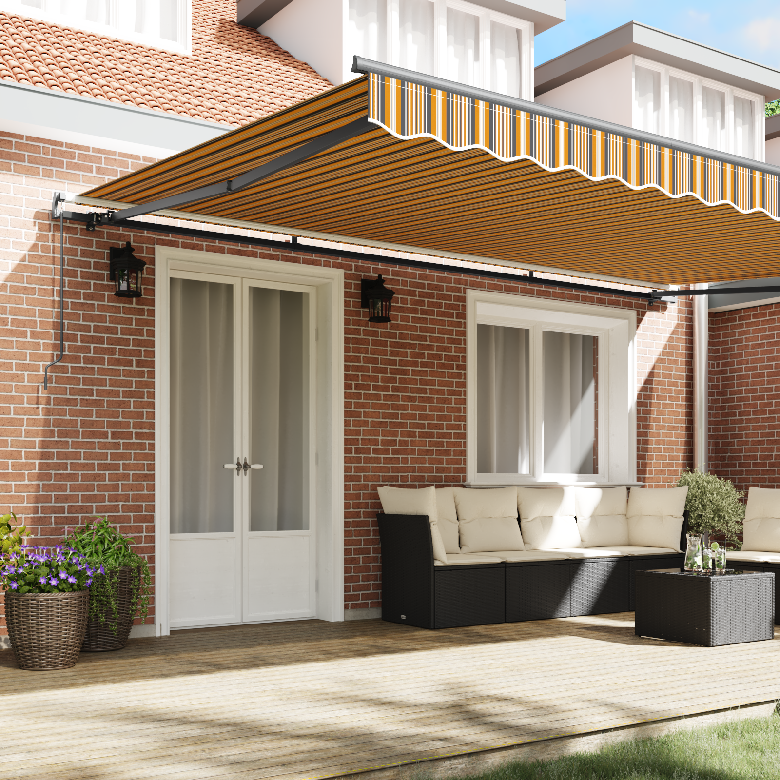 vidaXL Handbedienbare Uittrekbare Luifel Multikleur Gestreept 500 x 300 cm