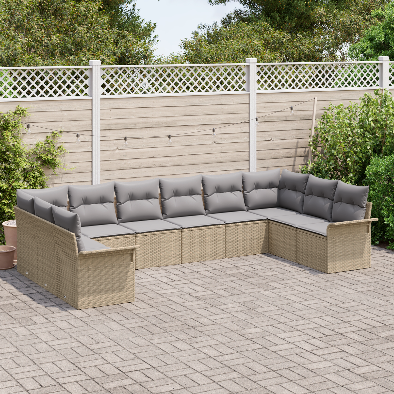 vidaXL 10-delige tuinset met kussens in beige poly rattan