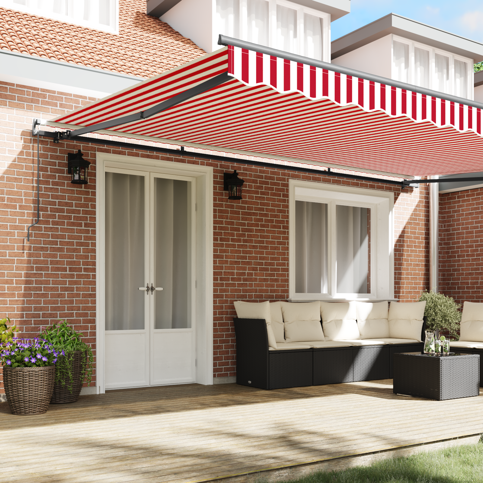 vidaXL Handmatige Inklapbare Markies Rood en Witte Streep 500 x 300 cm