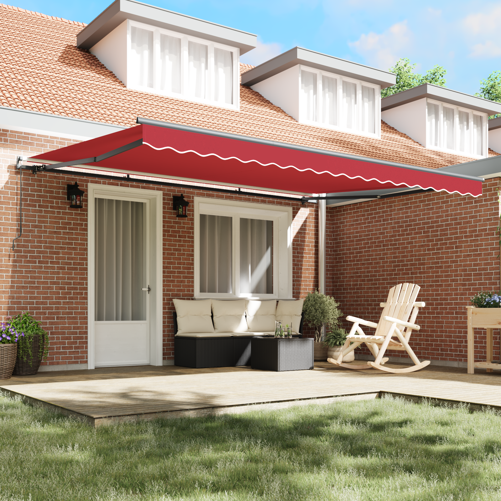 vidaXL Handmatige Uittrekbare Ligbed Rood 450 x 300 cm
