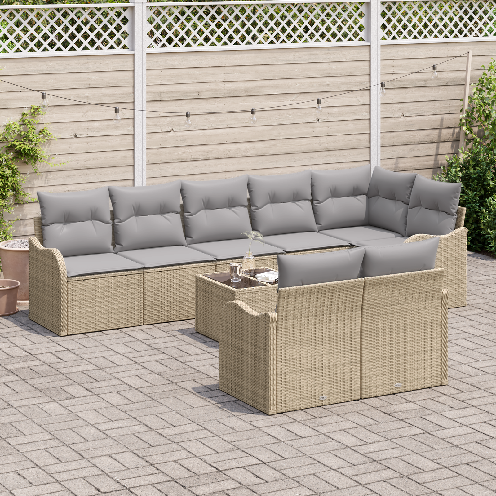 vidaXL 9-delige tuinset met kussens zwart poly riet