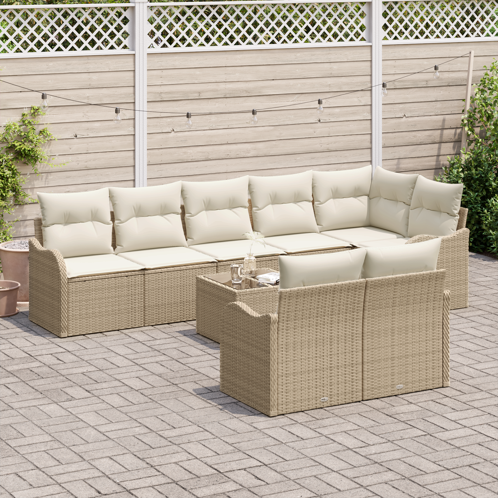 vidaXL 9-delige tuinsofa set met kussens bruin poly rattan
