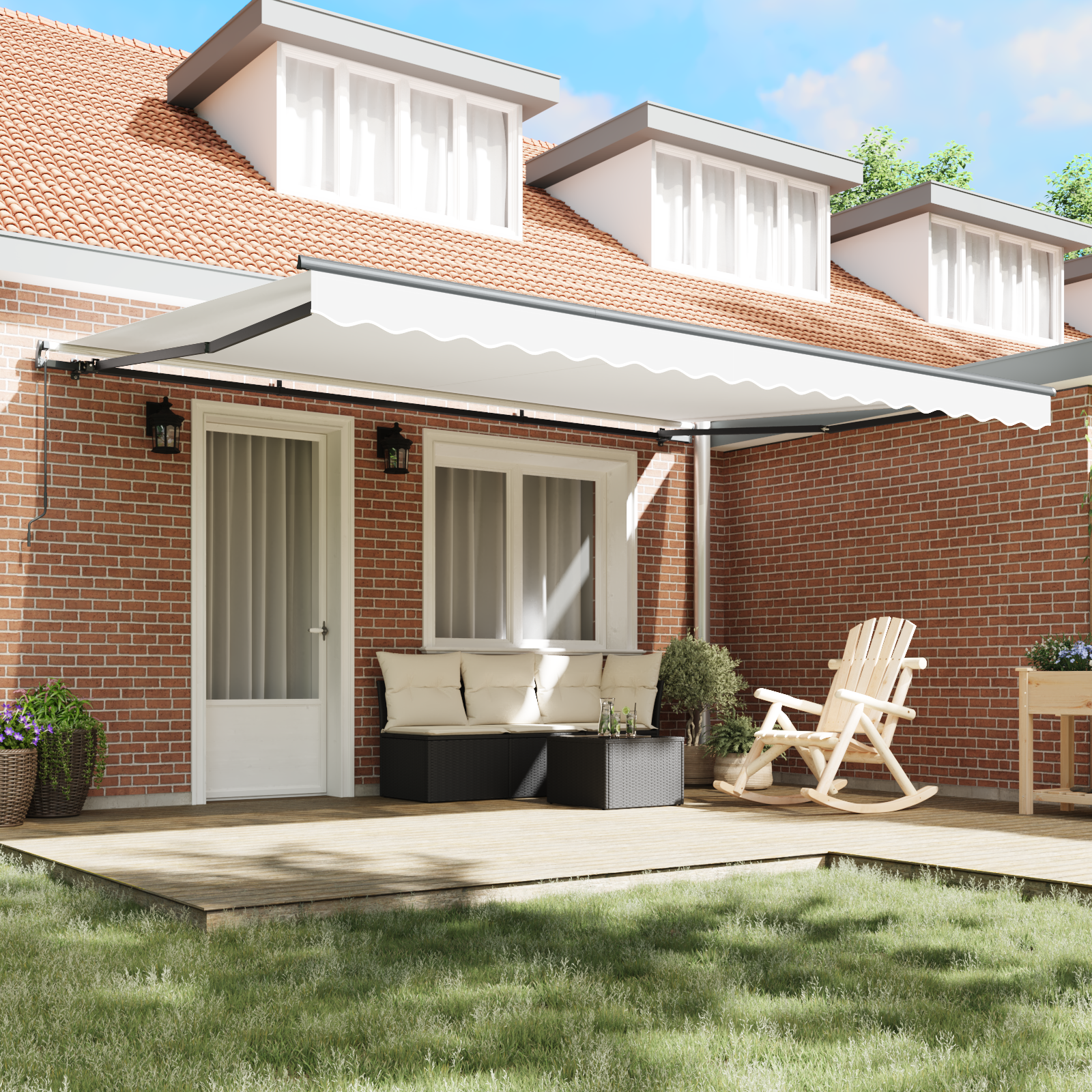 vidaXL Handmatige Uittrekbare Zonnewering Wit 450 x 300 cm
