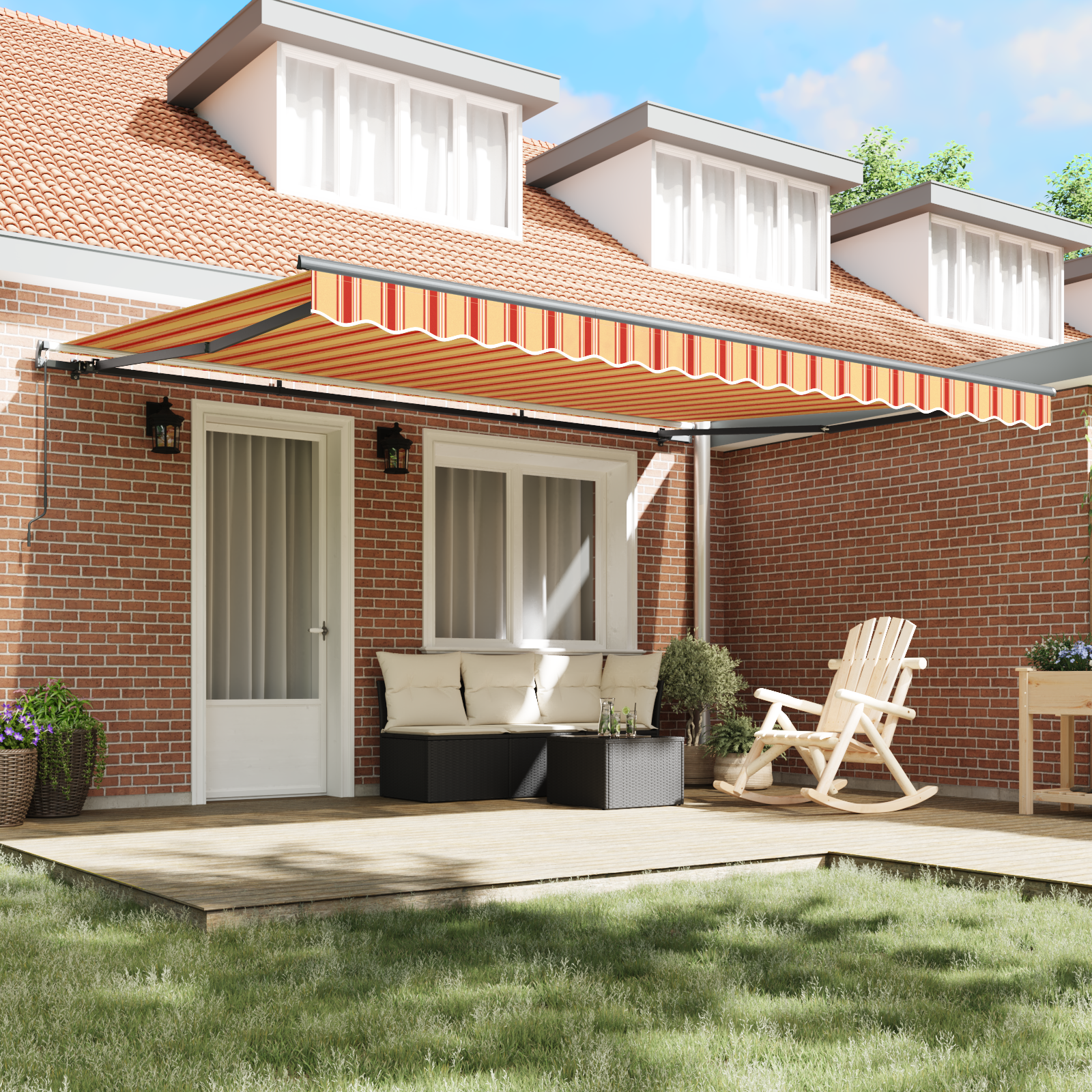 vidaXL Handmatig Uittrekbaar Zonnescherm Geel en Oranje, 450 x 300 cm