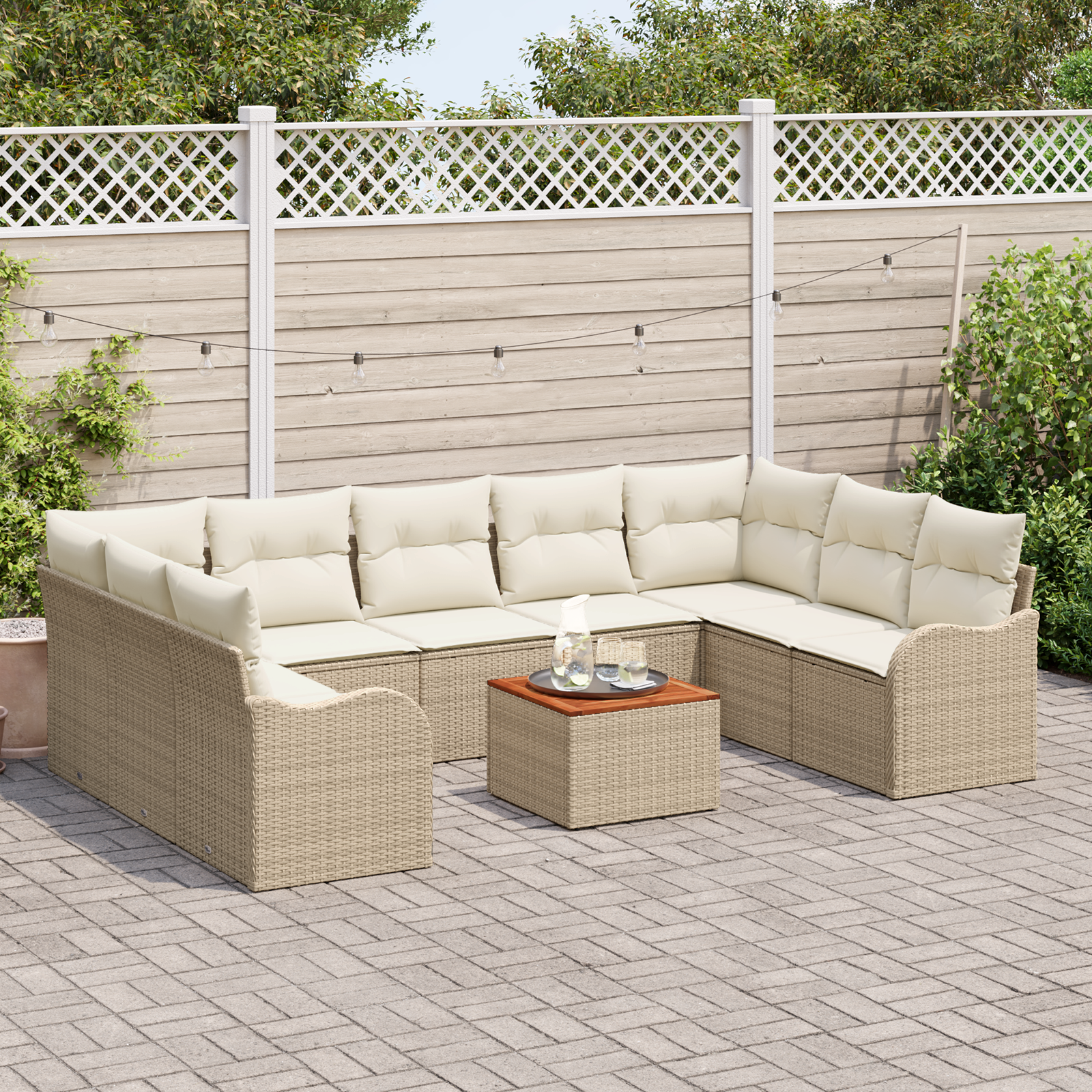 vidaXL 10-delige lounge set met kussens Beige Poly Rattan Acacia