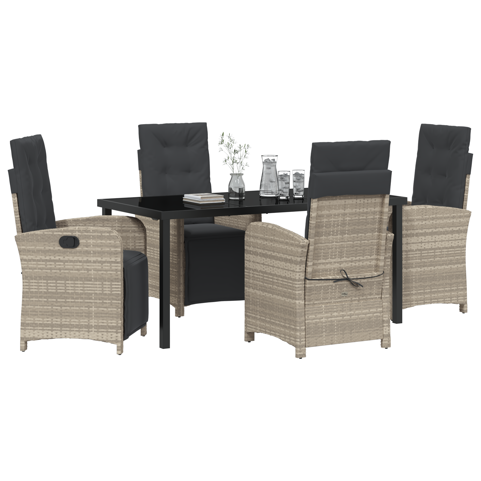 vidaXL 5-delige tuinset met kussens lichtgrijs poly rattan