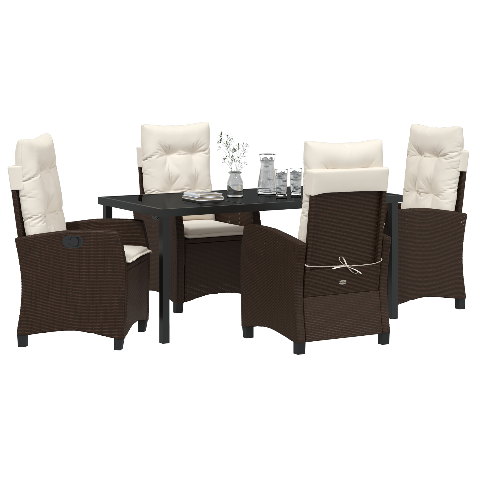 vidaXL 5-Delige Tuin Eetset met Kussens in Bruin Poly Rattan