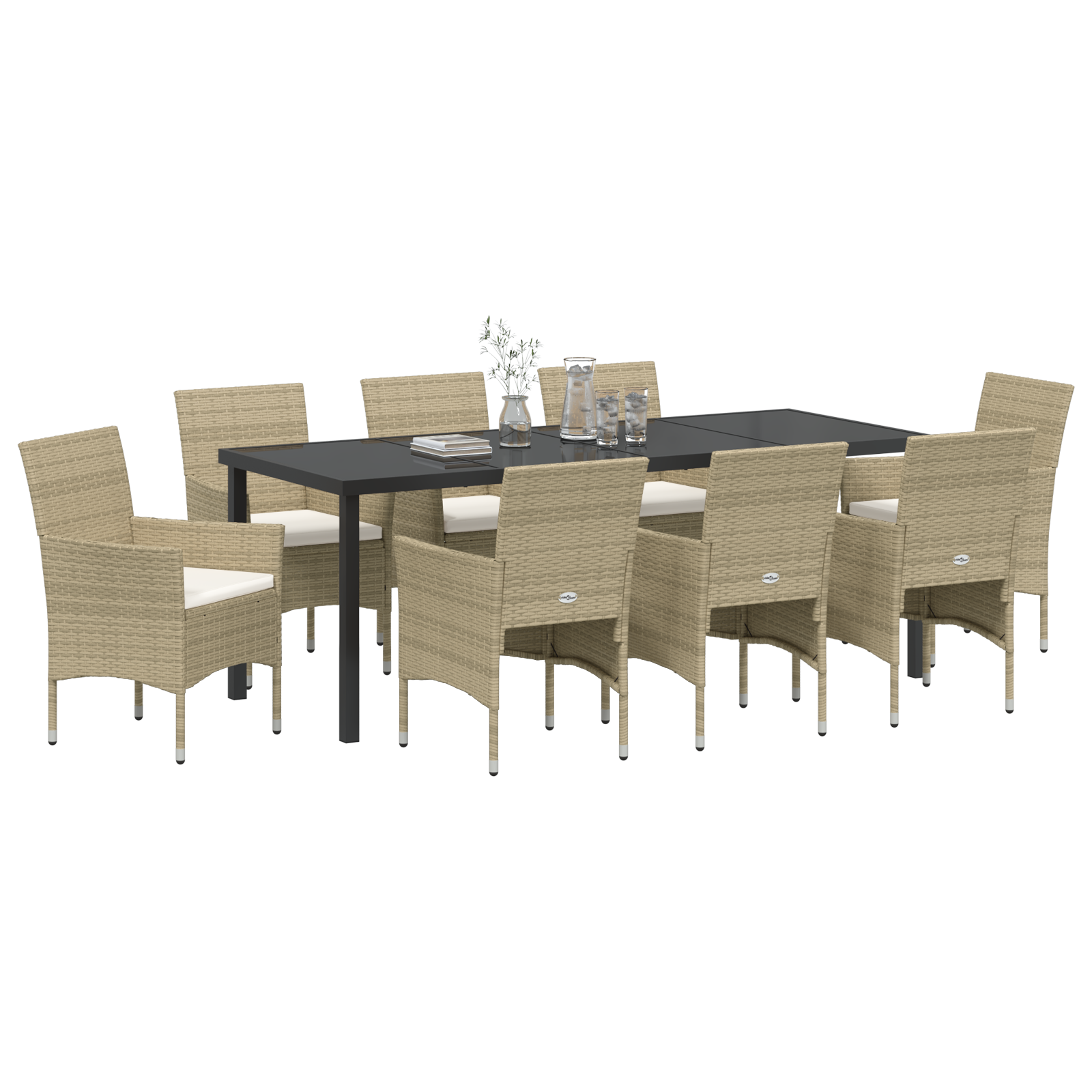 vidaXL 9-delige Tuin Eetset Beige Poly Rattan