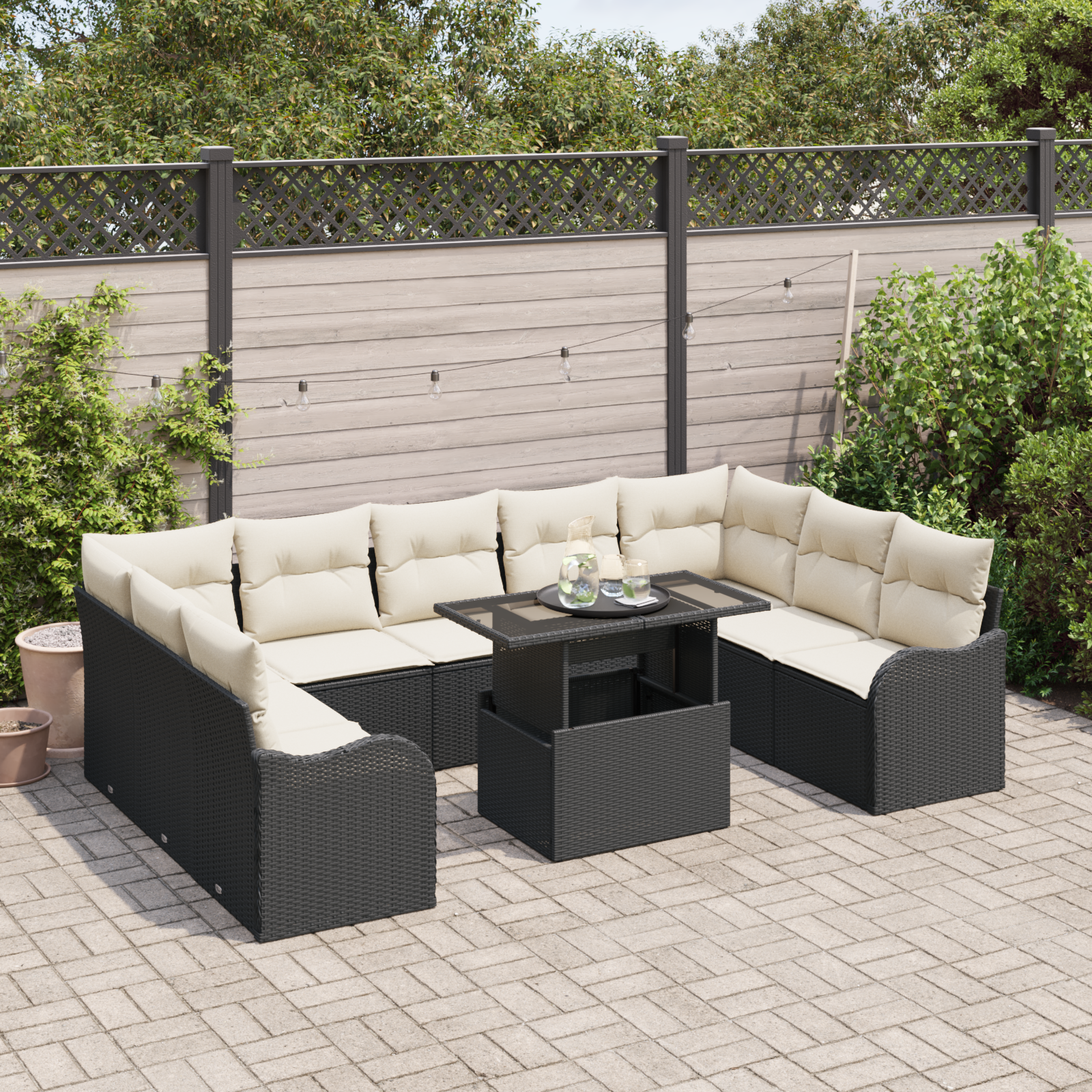 vidaXL 10-delige tuinset met kussens Zwart Poly Rattan