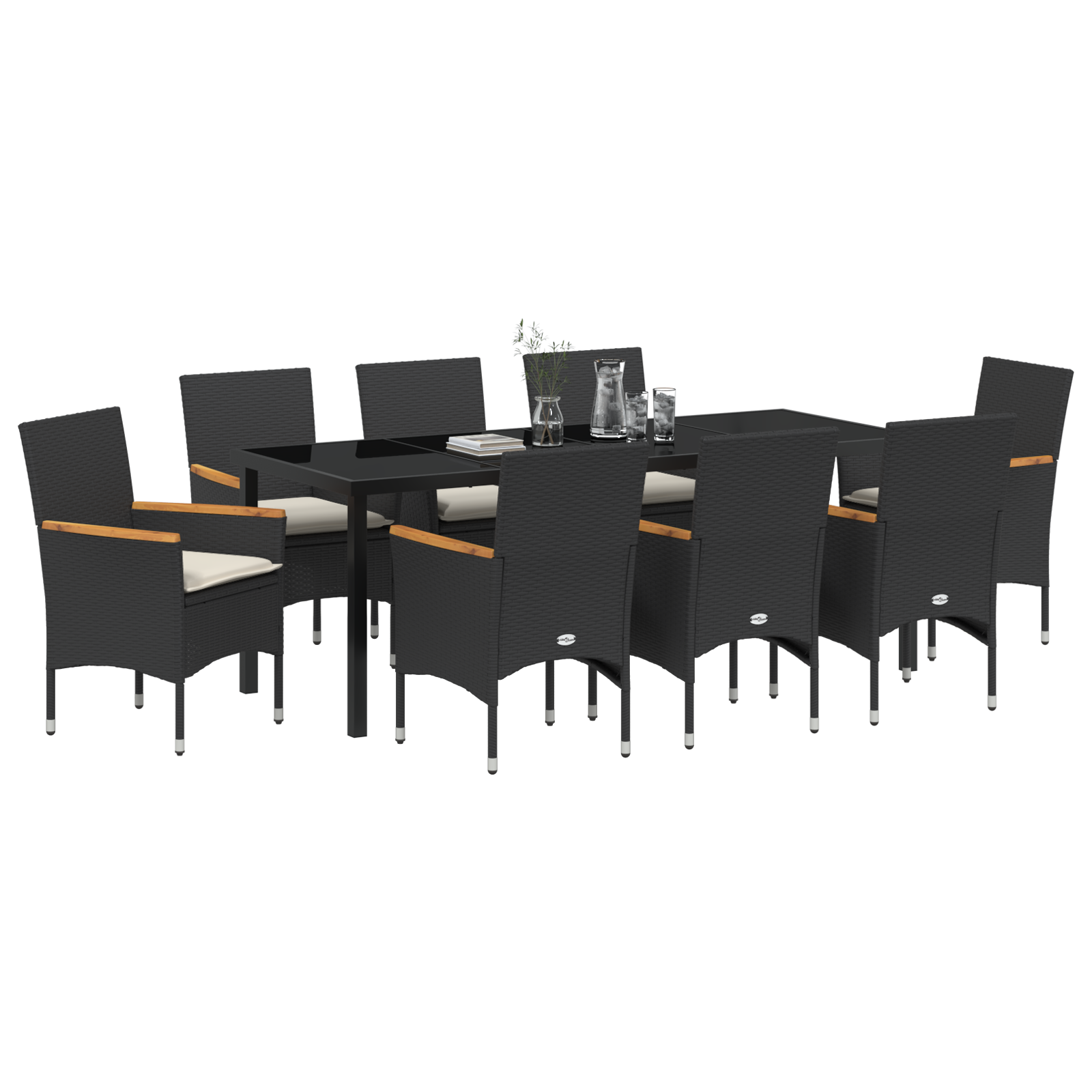 vidaXL 9-delige tuinset met kussens zwart poly rattan