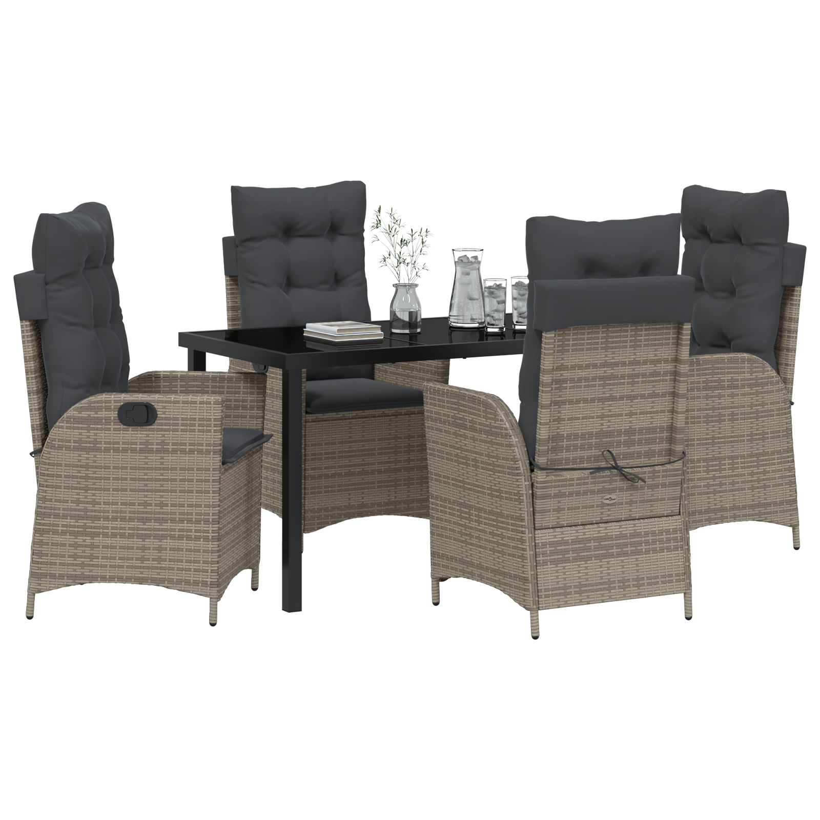vidaXL 5-delige tuinset met kussens in grijs poly rattan