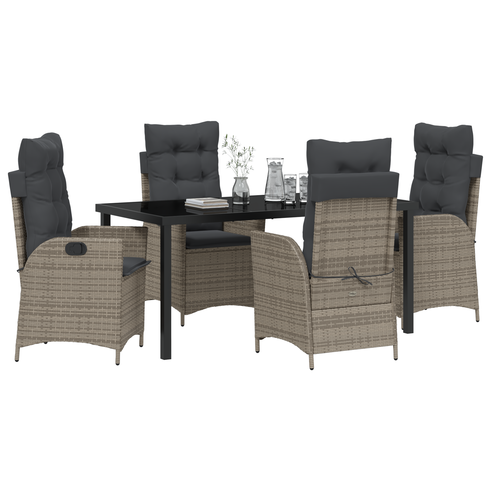 vidaXL 5-delige tuinset met kussens in grijs poly rattan