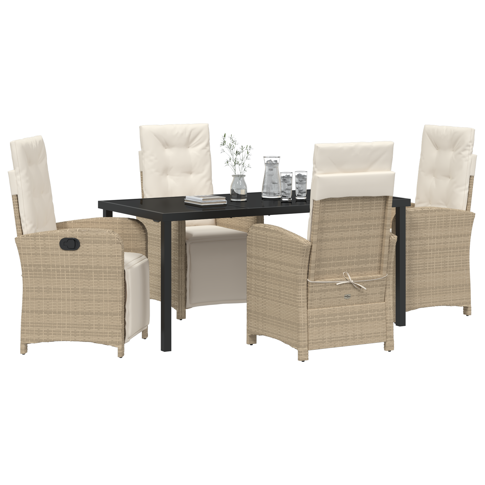 vidaXL 5-delige set ligbedden met kussens in beige poly riet