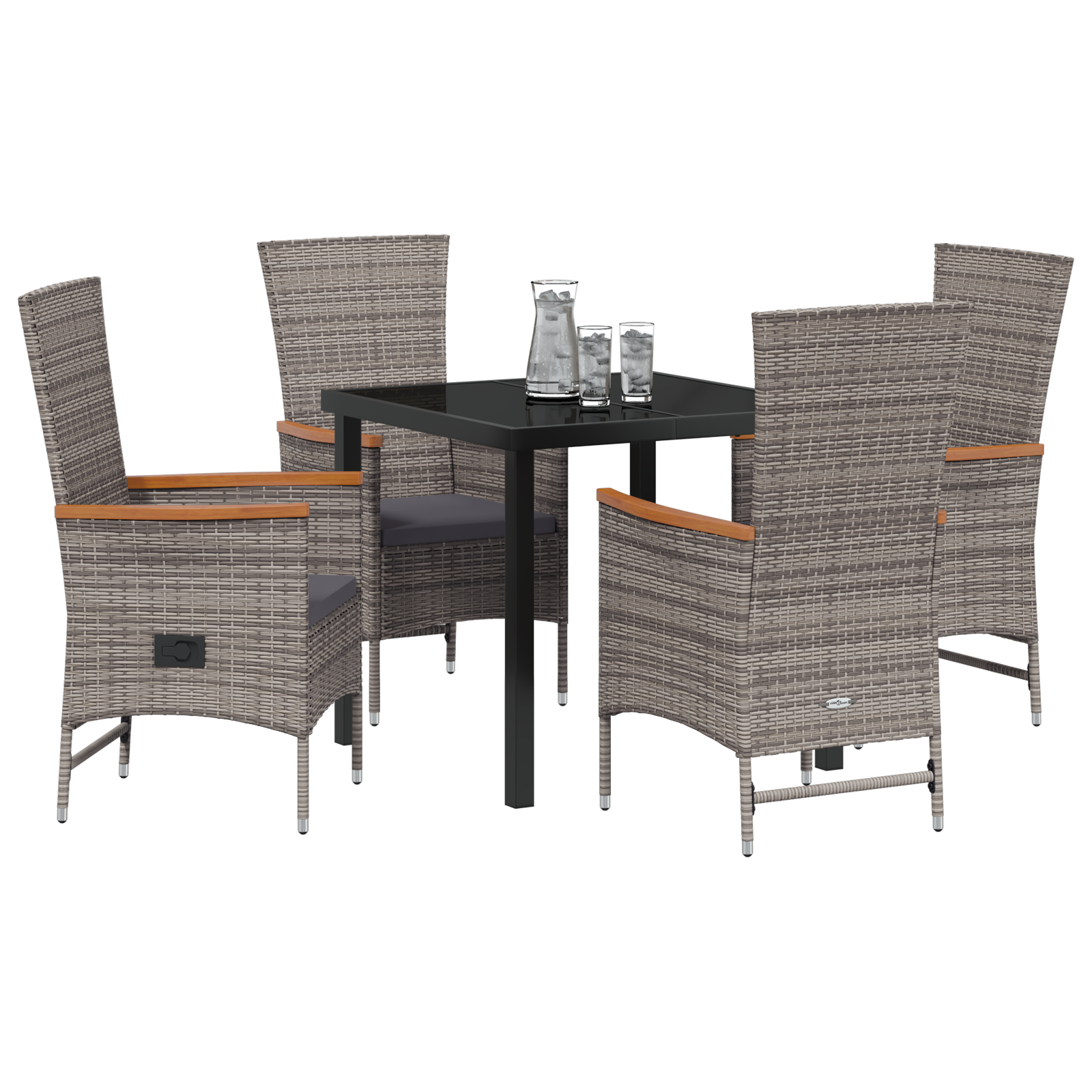 vidaXL 5-delige tuinset met kussens in grijs poly rattan