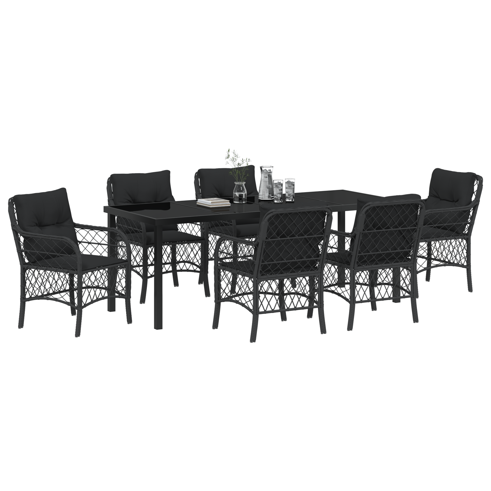vidaXL 7-delige tuinset met kussens zwart poly rattan