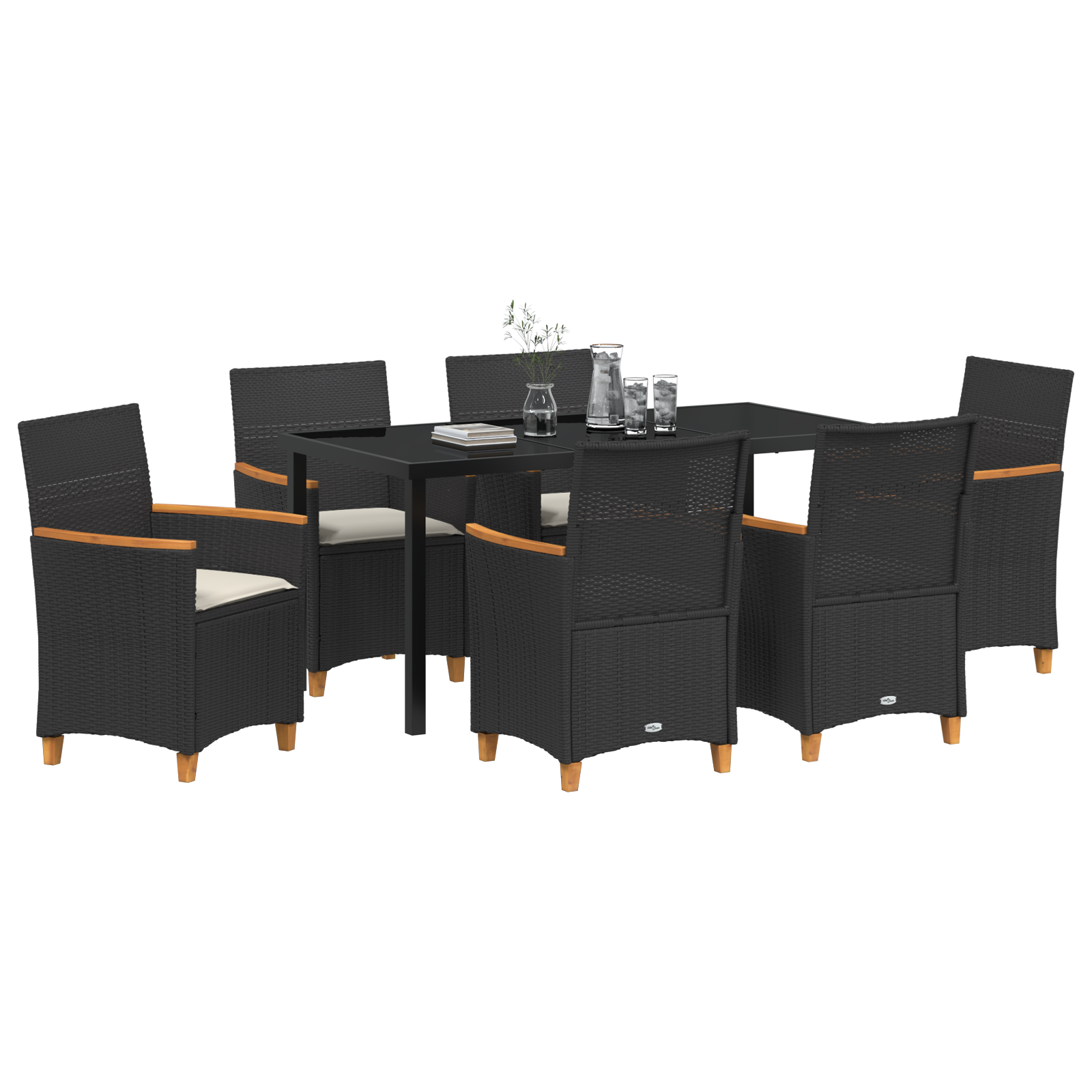 vidaXL 7-delige tuinset met kussens zwart poly rattan